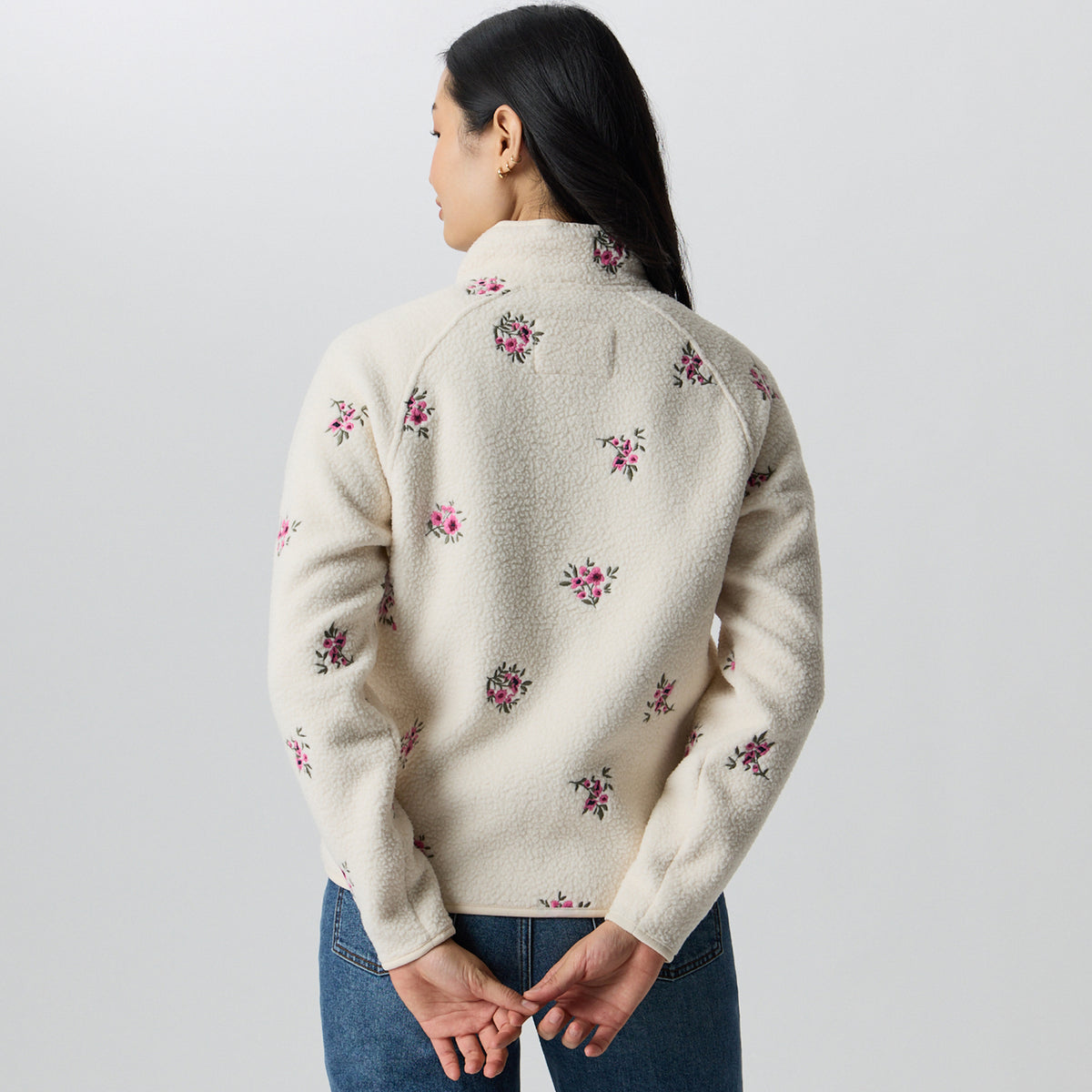 Women's Plush Fleece Snap-Mock Pullover - Embroidered-Blush-F1