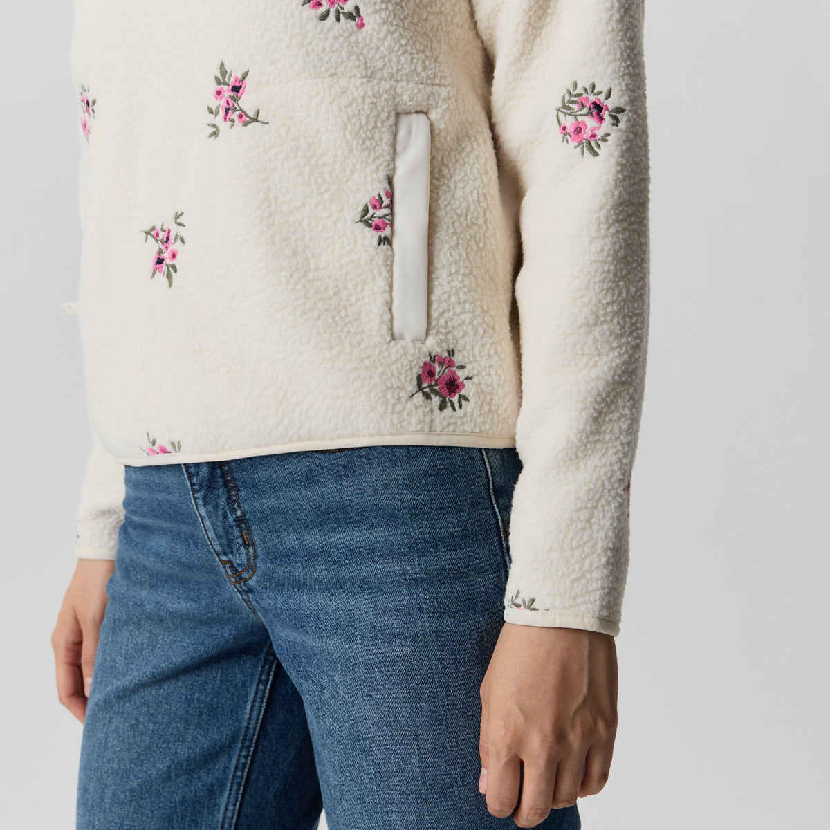 Women's Plush Fleece Snap-Mock Pullover - Embroidered-Blush-3