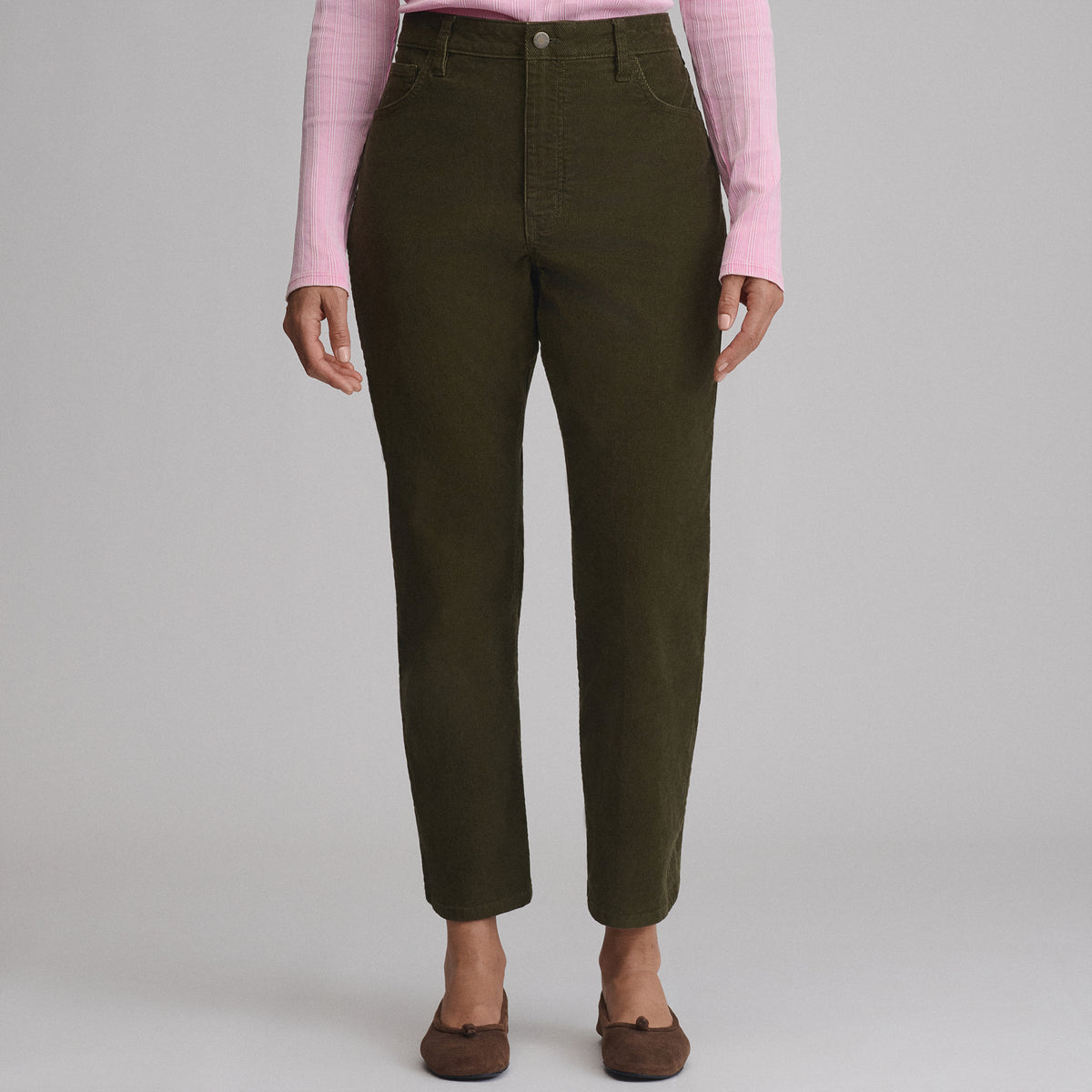 Women's Cropped Cord Kick-Flare Pants-Deep Olive-5