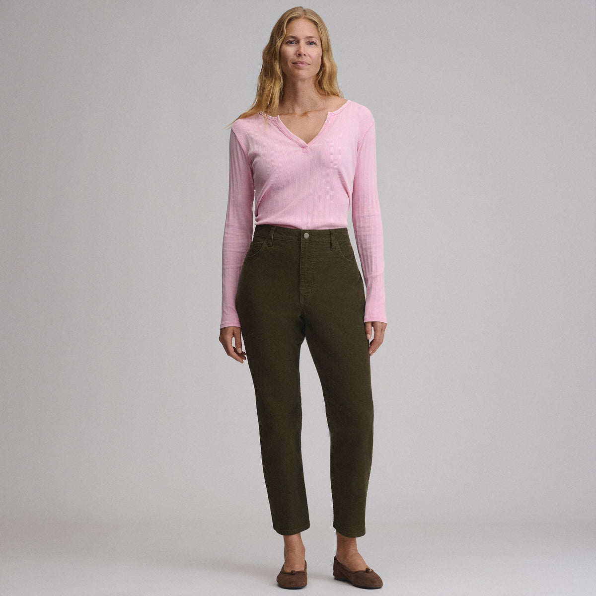 Women's Cropped Cord Kick-Flare Pants-Deep Olive-8