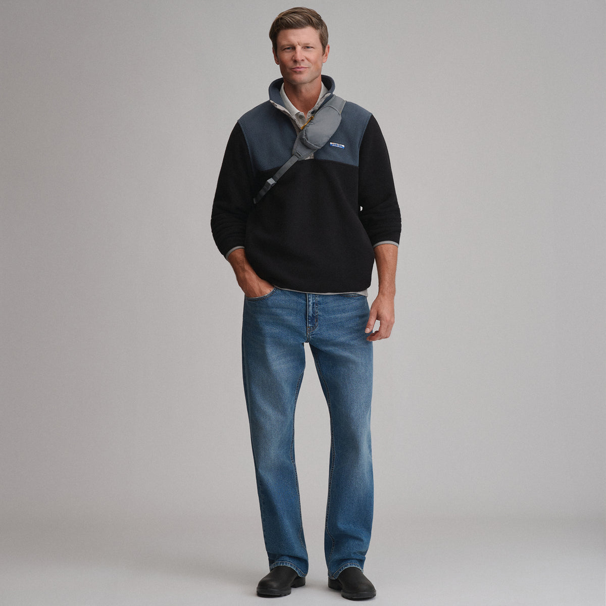 Men's Authentic Outdoor Fleece Snap-Mock Pullover-Storm-4