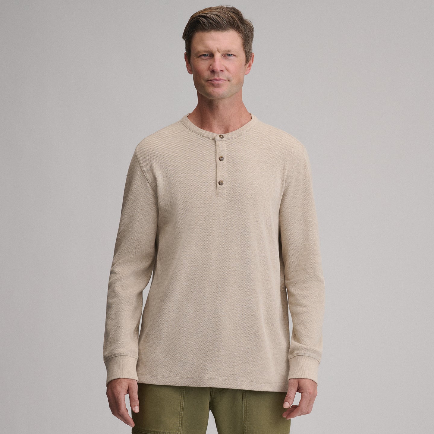Men's Birds Eye Long-Sleeve Thermal Henley-Light Khaki-1