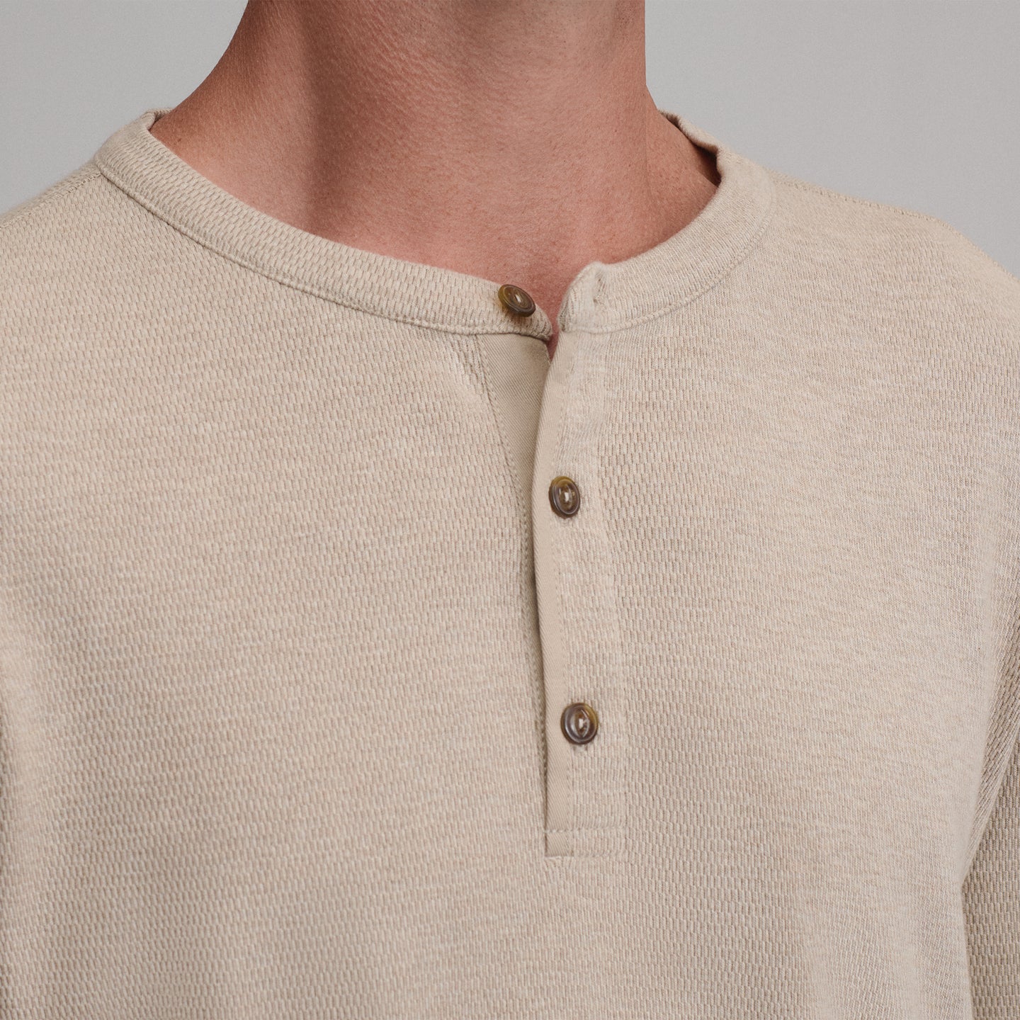 Men's Birds Eye Long-Sleeve Thermal Henley-Light Khaki-3