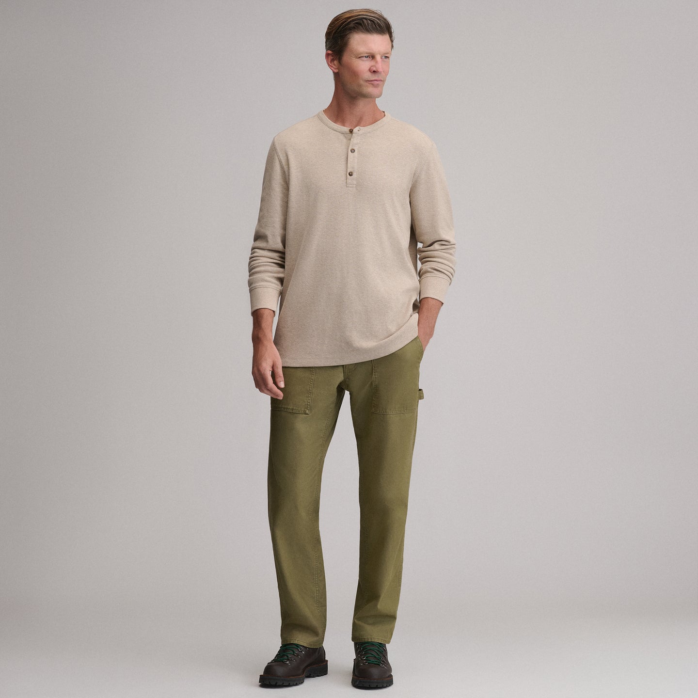 Men's Birds Eye Long-Sleeve Thermal Henley-Light Khaki-4