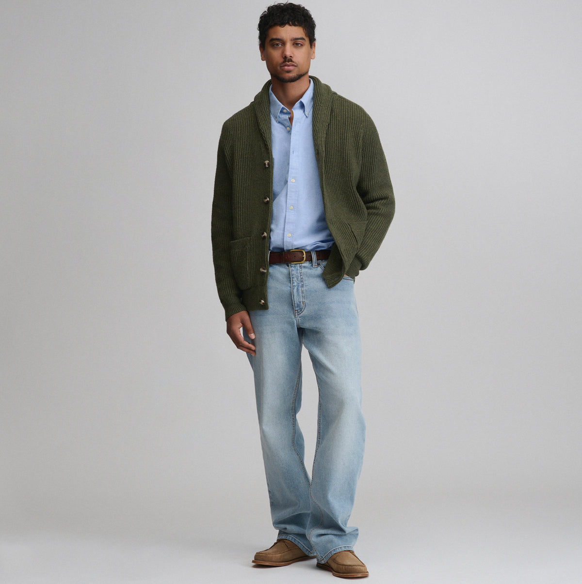 Fletcher Bay Shawl Collar Cardigan-Deep Olive-5