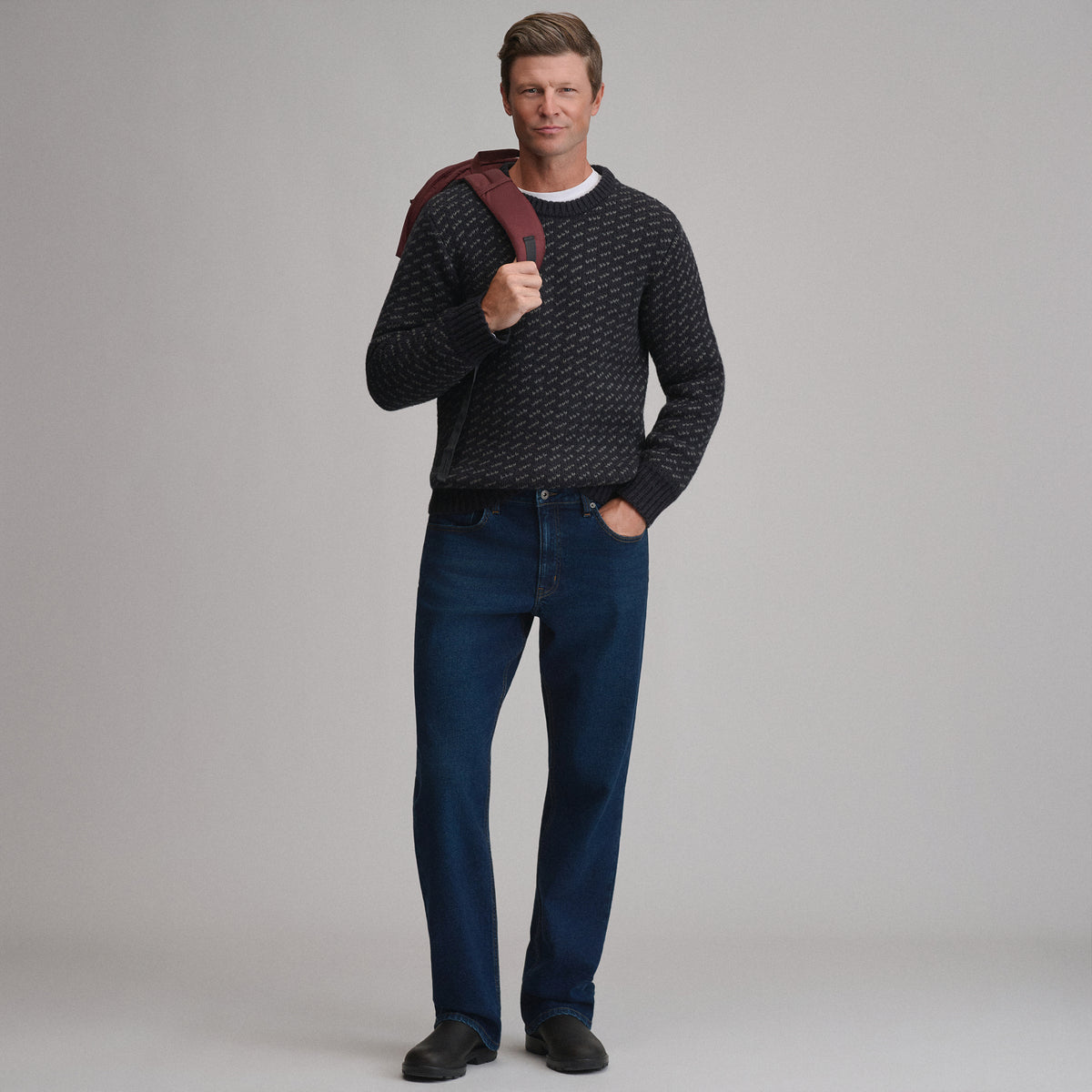 Men's Holiday Festive Birdseye Crew Sweater-Charcoal Heather-4