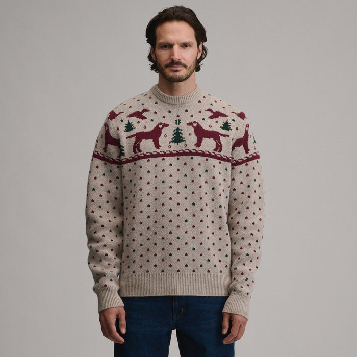 Men's Holiday Festive Crew Dog Sweater