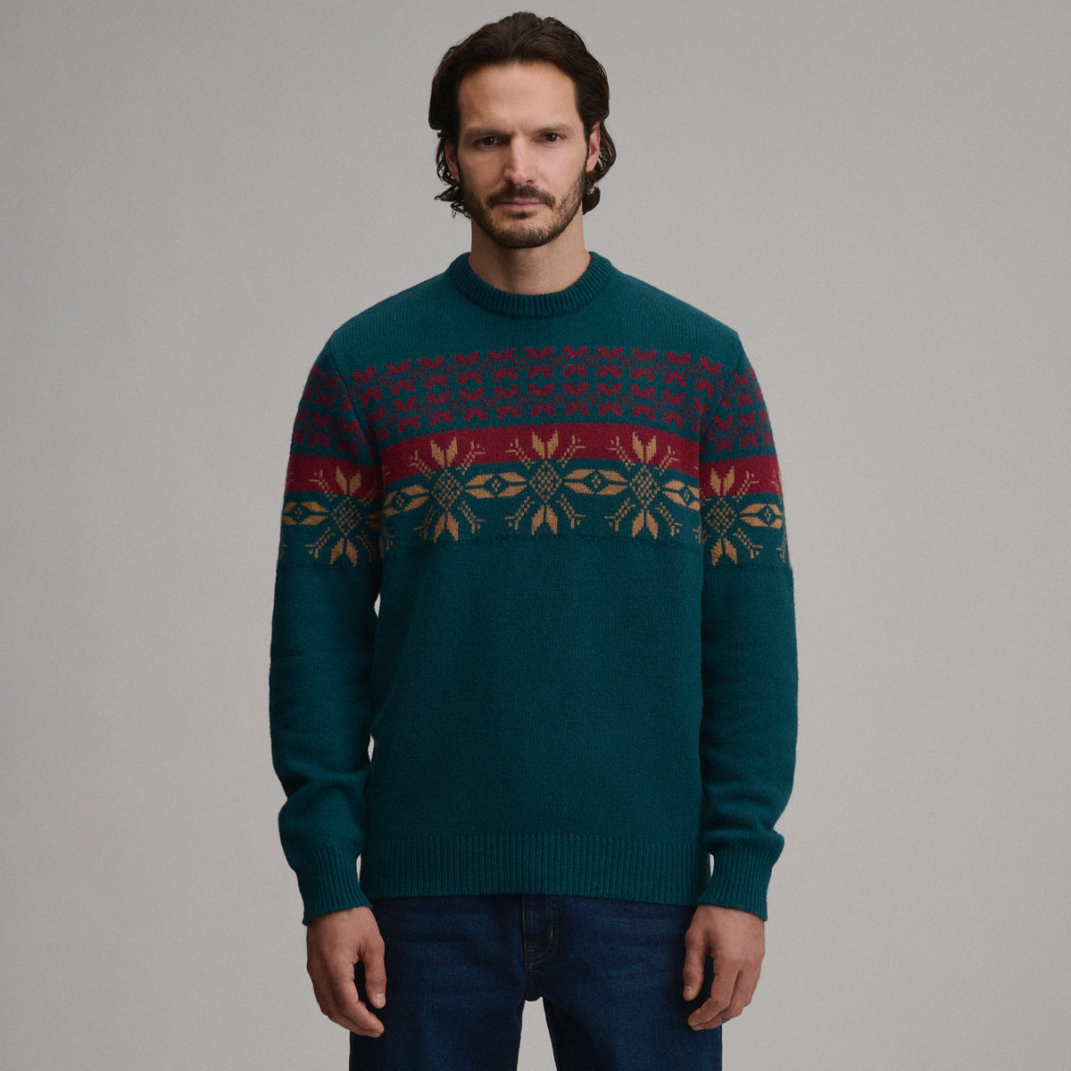 Holiday Festive Jacquard Crew-Highland Teal-5