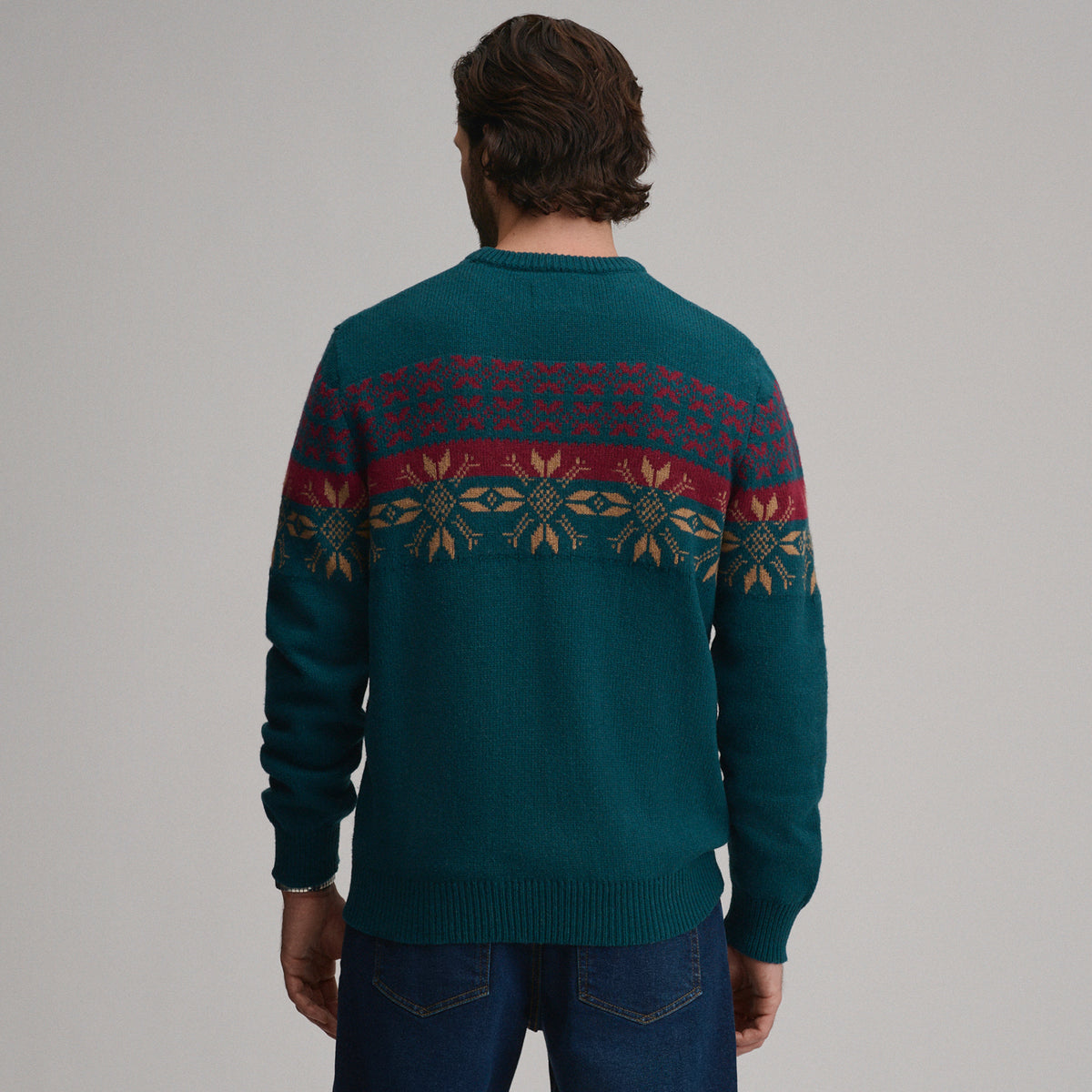 Holiday Festive Jacquard Crew-Highland Teal-6