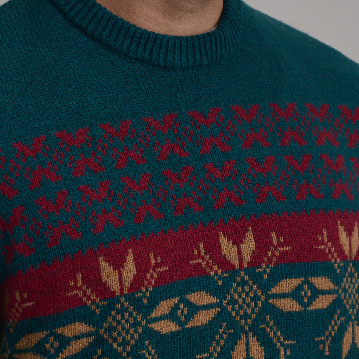 Holiday Festive Jacquard Crew-Highland Teal-7