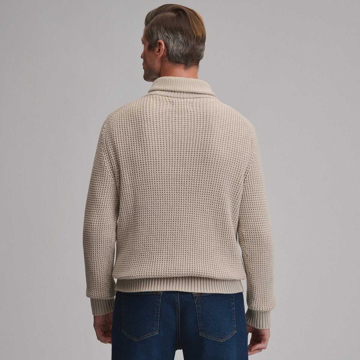 Men's Holiday Festive Shawl-Neck Sweater-Heather Oatmeal-2