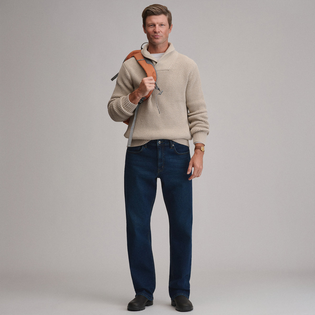 Men's Holiday Festive Shawl-Neck Sweater-Heather Oatmeal-4