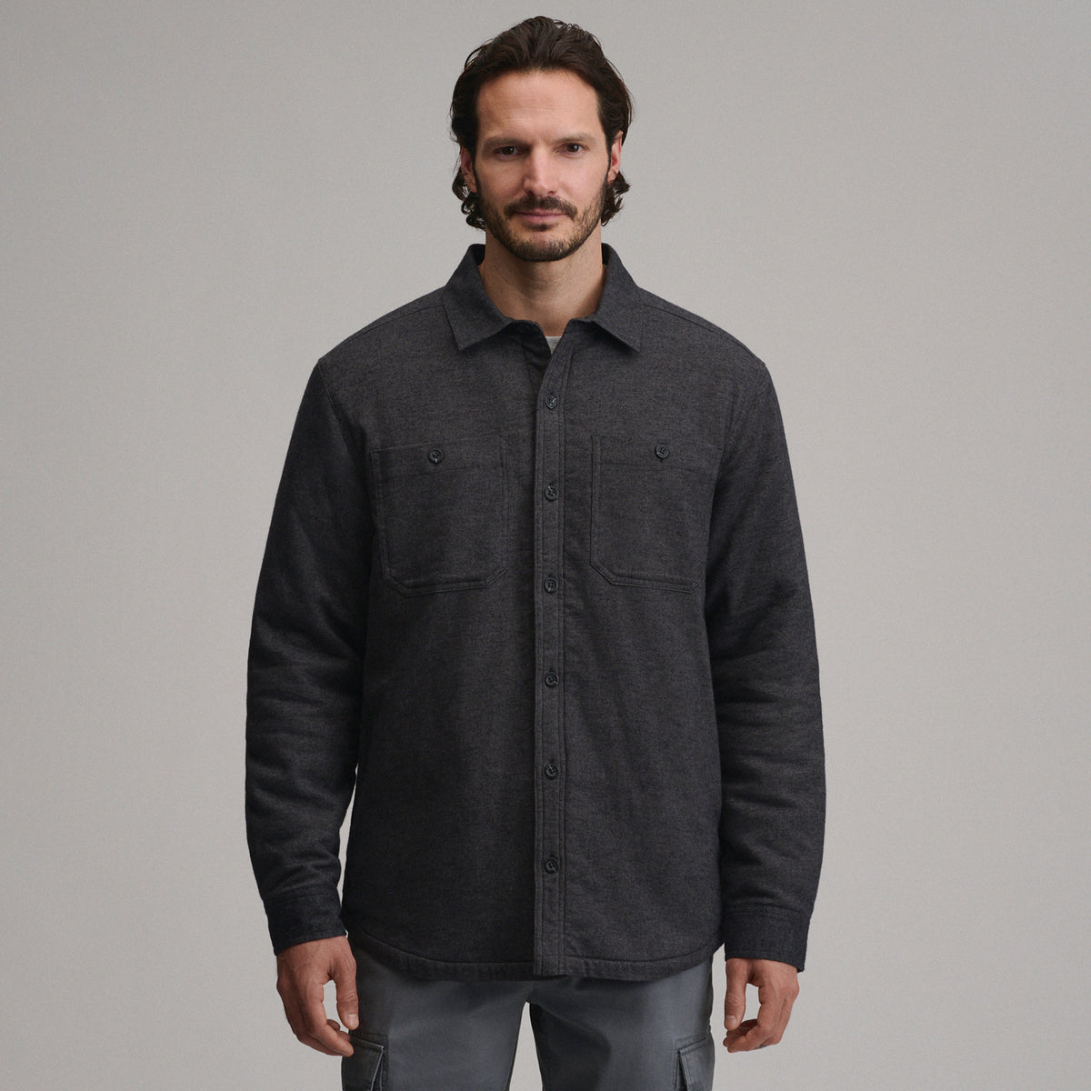 LS Eddies Field Fleece Lined Flannel Shirt Jacket-Charcoal-5