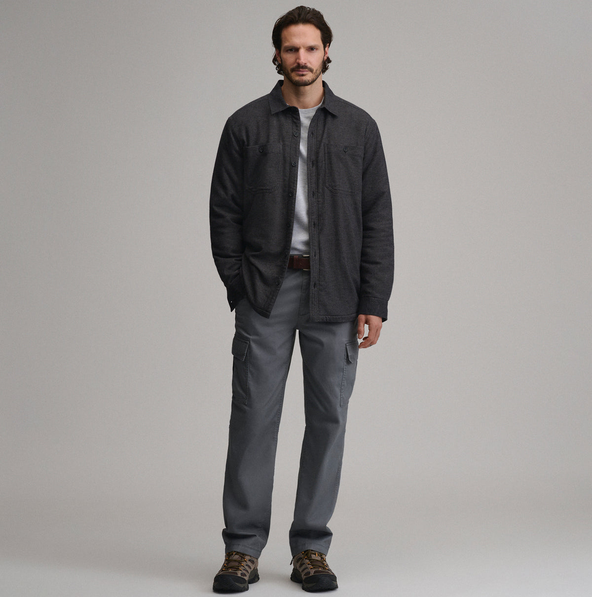 Men's Long-Sleeve Eddie's Field Fleece Lined Flannel Shirt Jacket-Charcoal-1