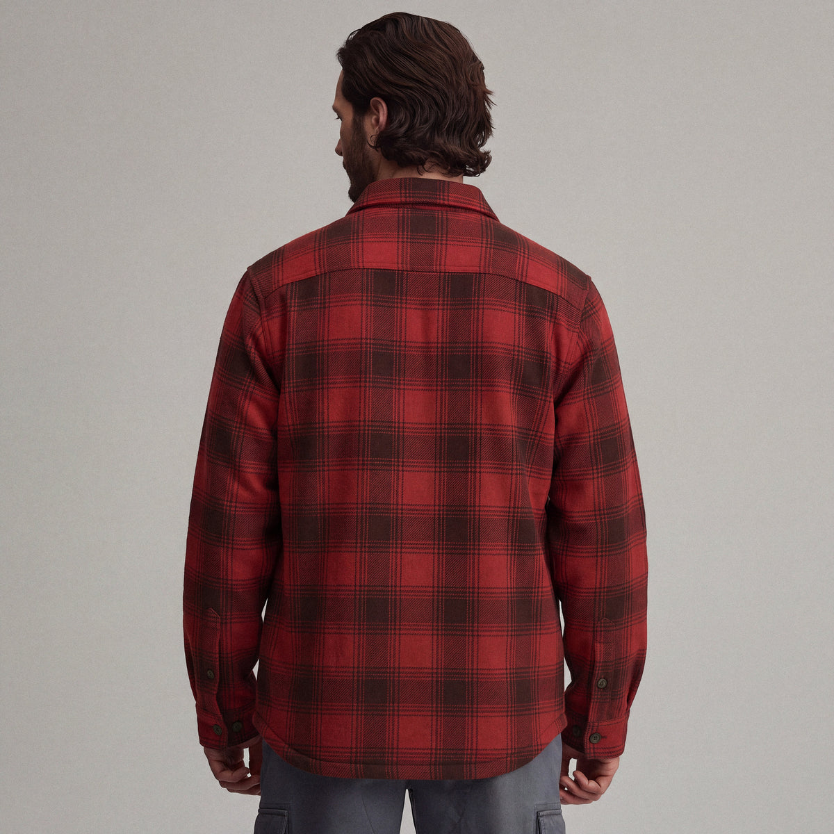 Men's Long-Sleeve Eddie's Field Fleece Lined Flannel Shirt Jacket-Cardinal-2