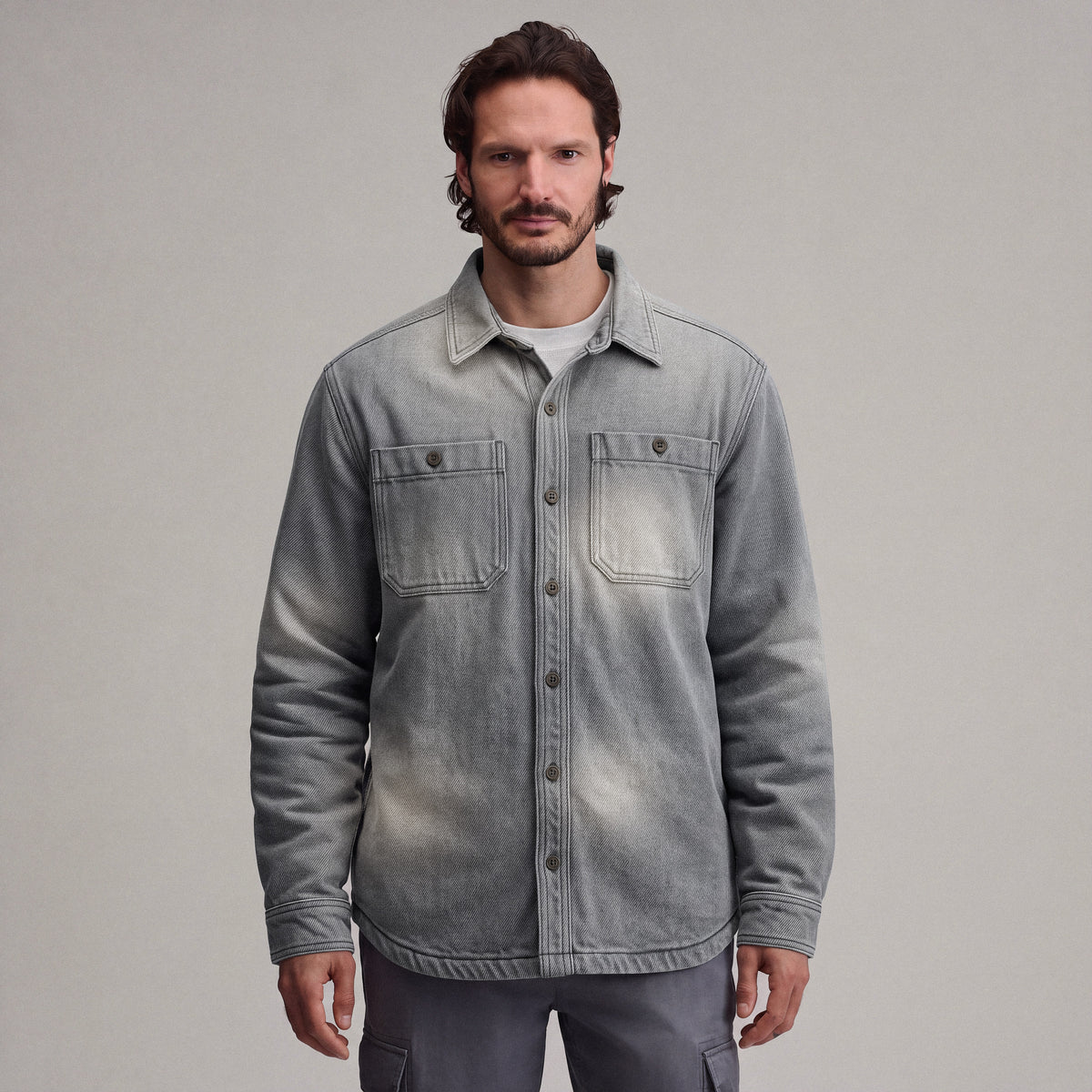 Men's Long-Sleeve Eddie's Field Fleece Lined Flannel Shirt Jacket-Dusk-5