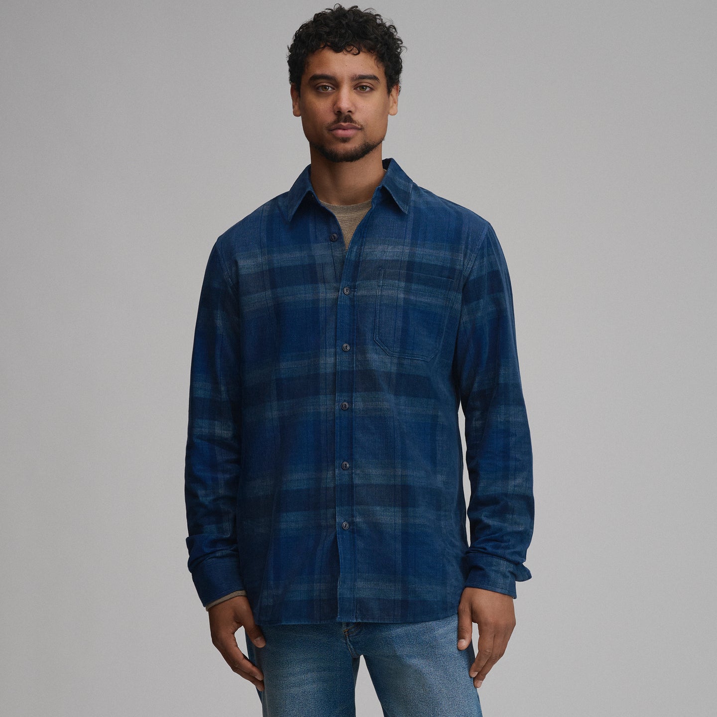 LS Fine Wale Corduroy - Plaid-Blue-1