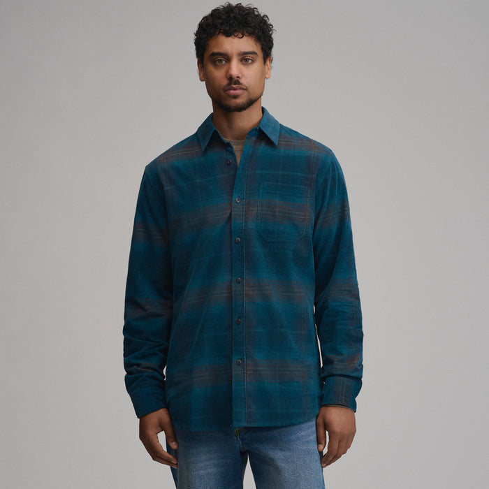 Men's Long-Sleeve Fine Wale Corduroy Shirt - Plaid