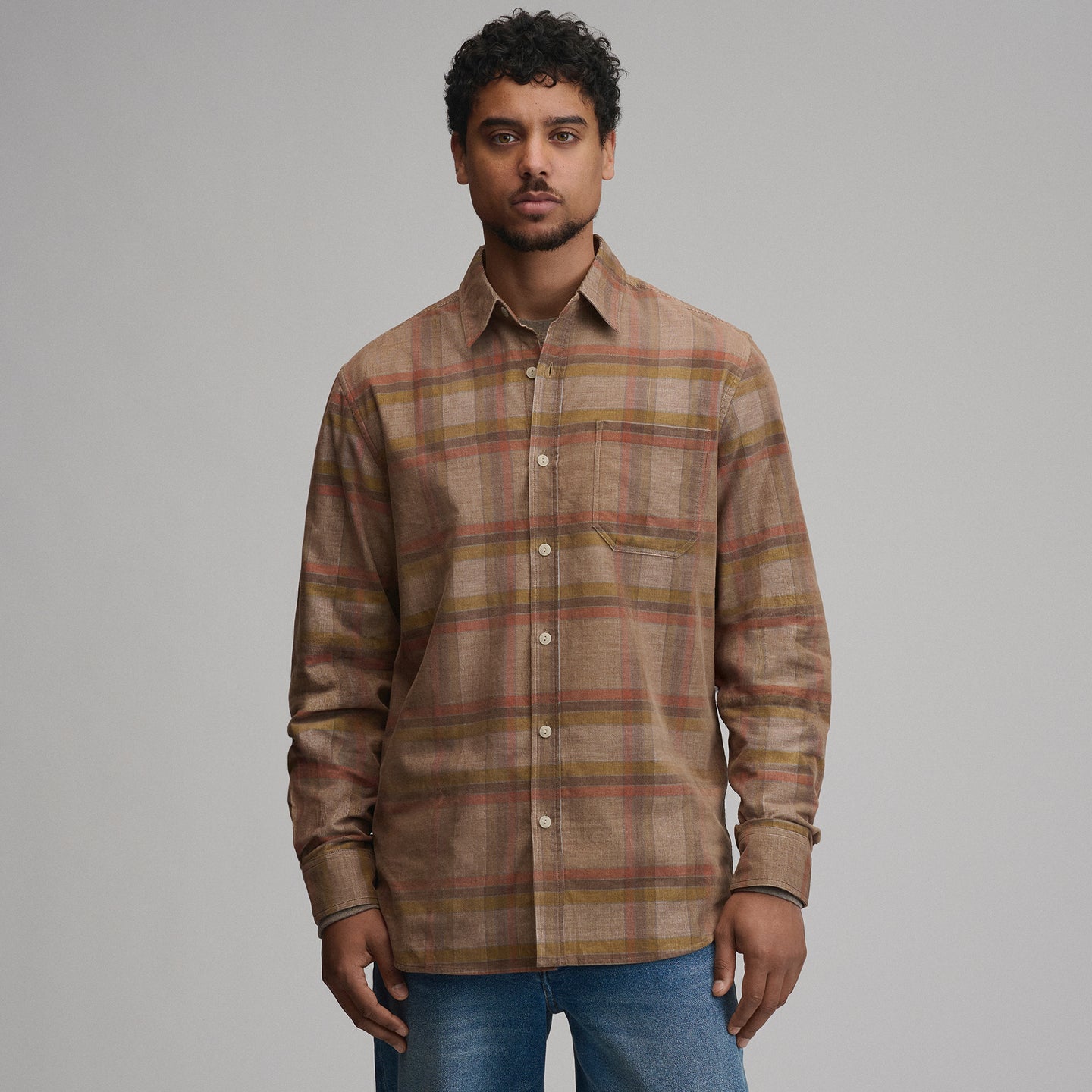 LS Fine Wale Corduroy - Plaid-Khaki-9