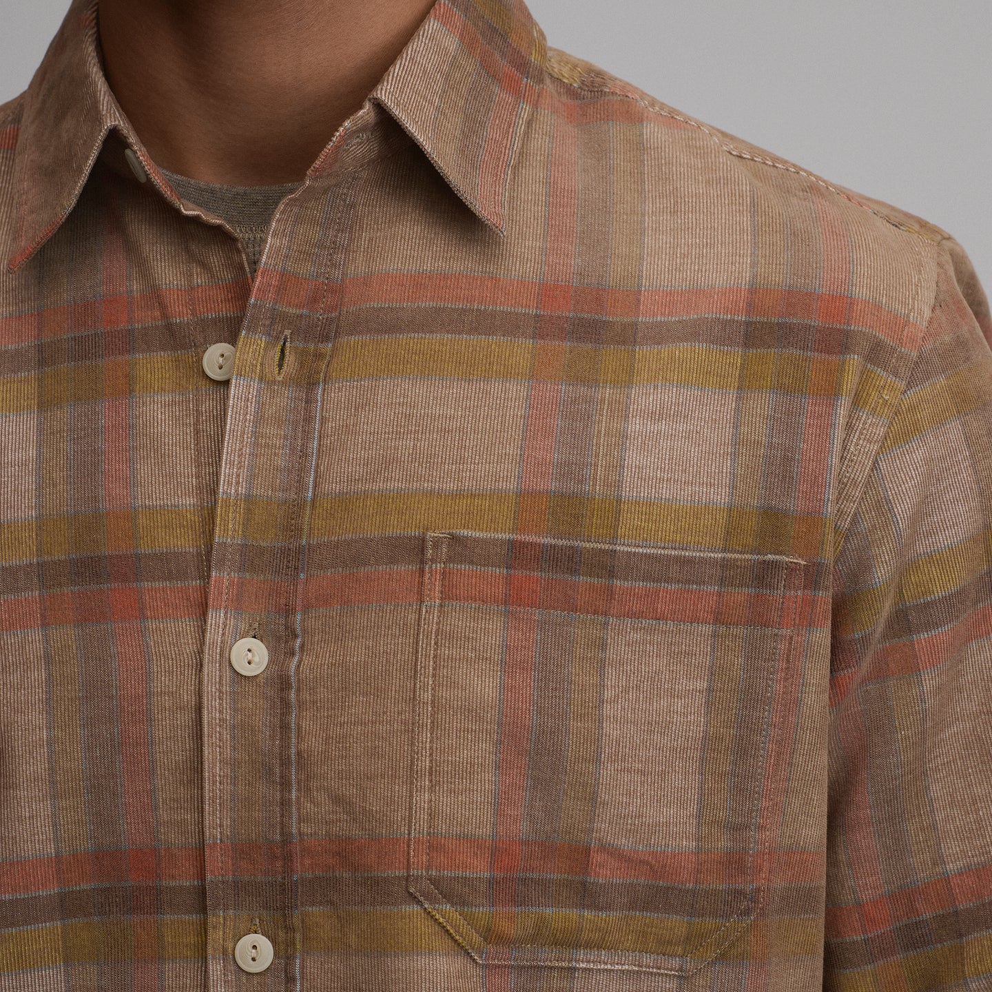 LS Fine Wale Corduroy - Plaid-Khaki-11