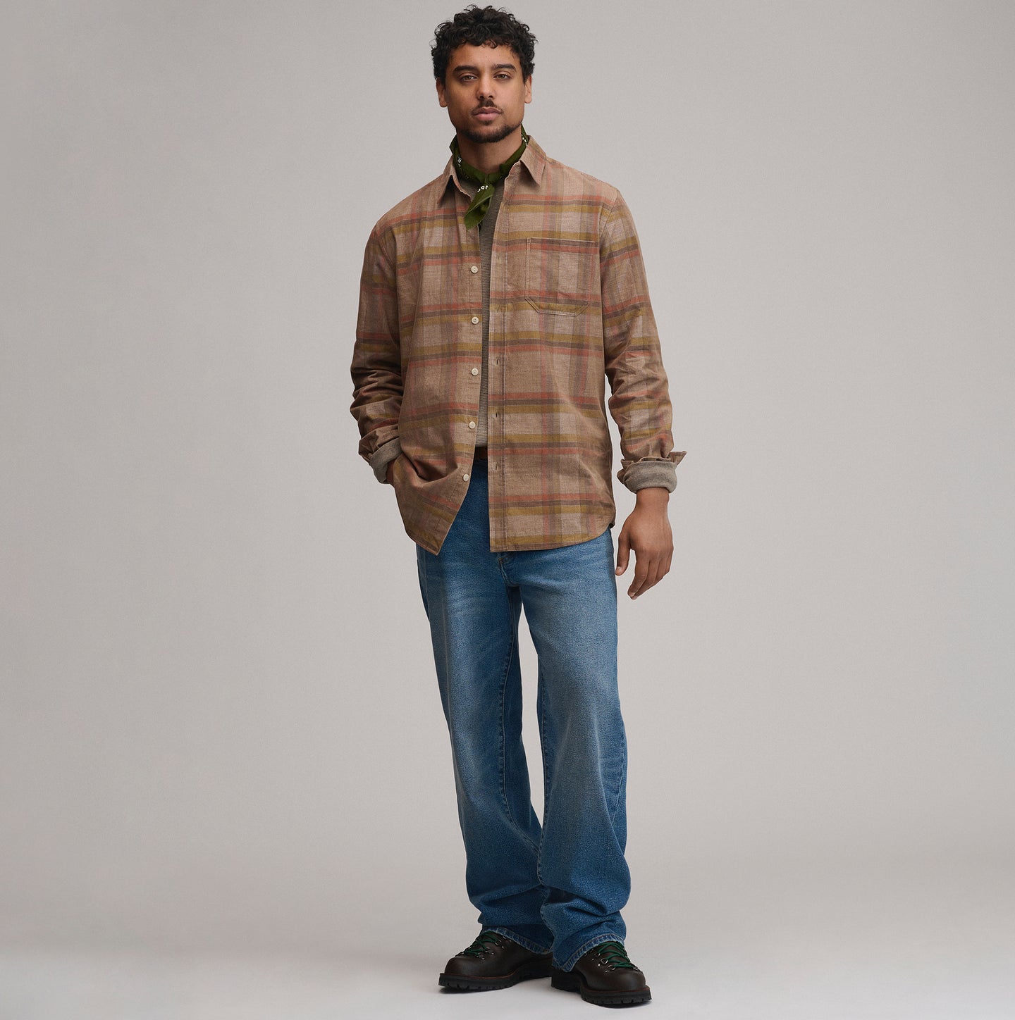 LS Fine Wale Corduroy - Plaid-Khaki-12