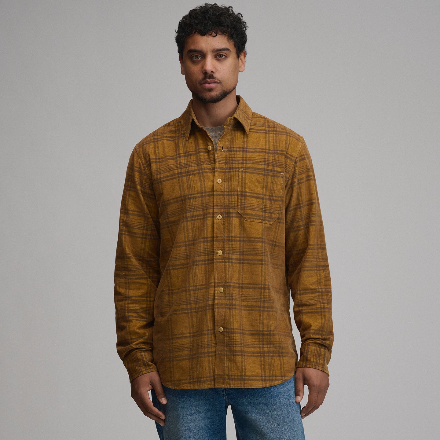 LS Fine Wale Corduroy - Plaid-Gold-13