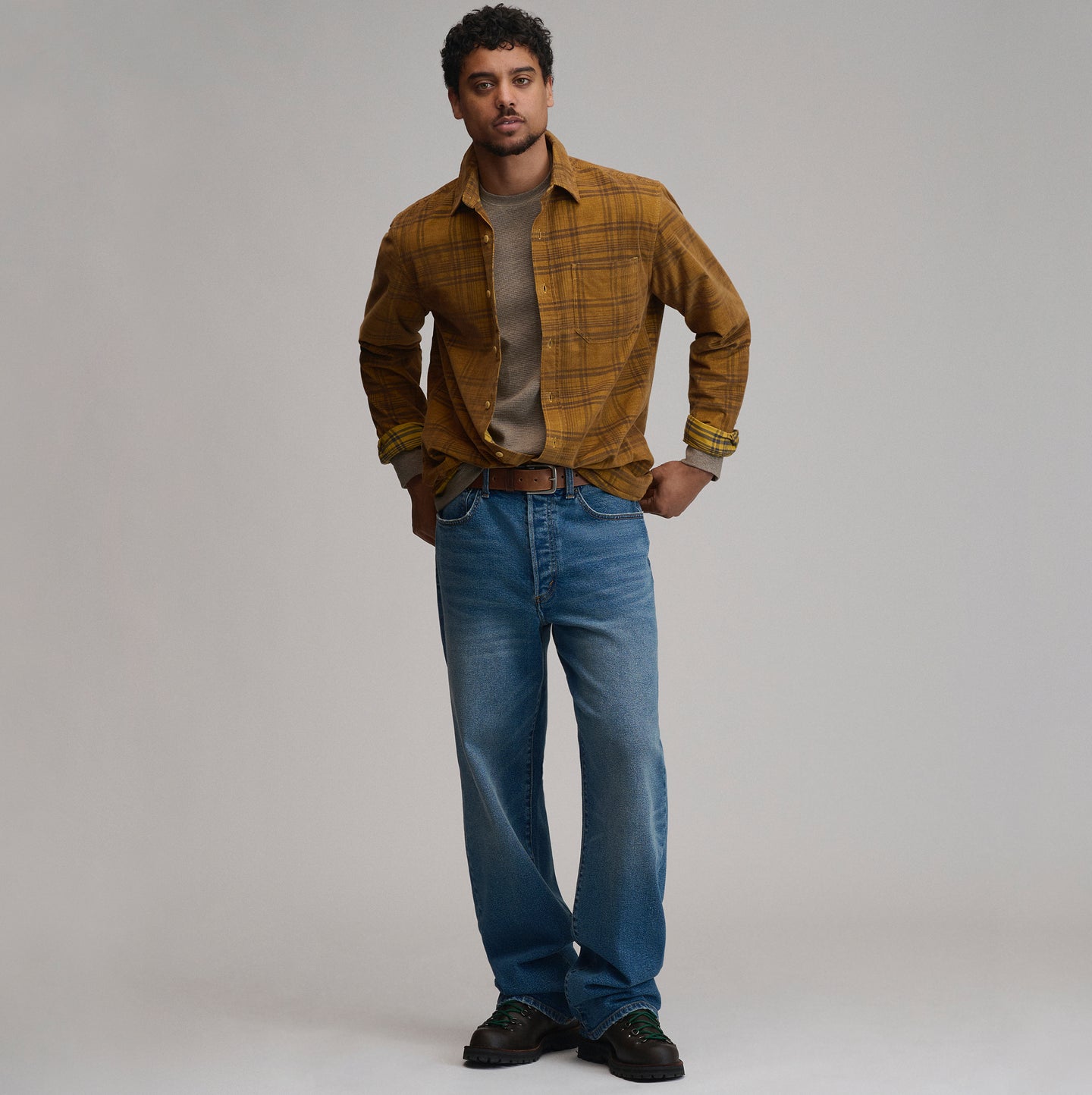 LS Fine Wale Corduroy - Plaid-Gold-16