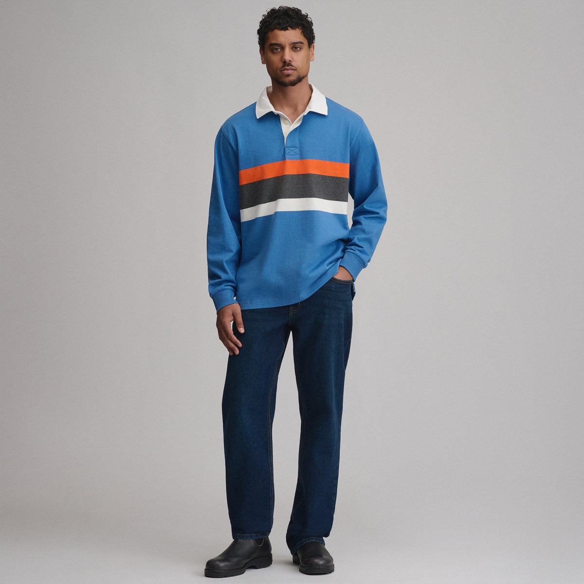 Men's Long-Sleeve Rugby Stripe Crew-Dk Chambray-4