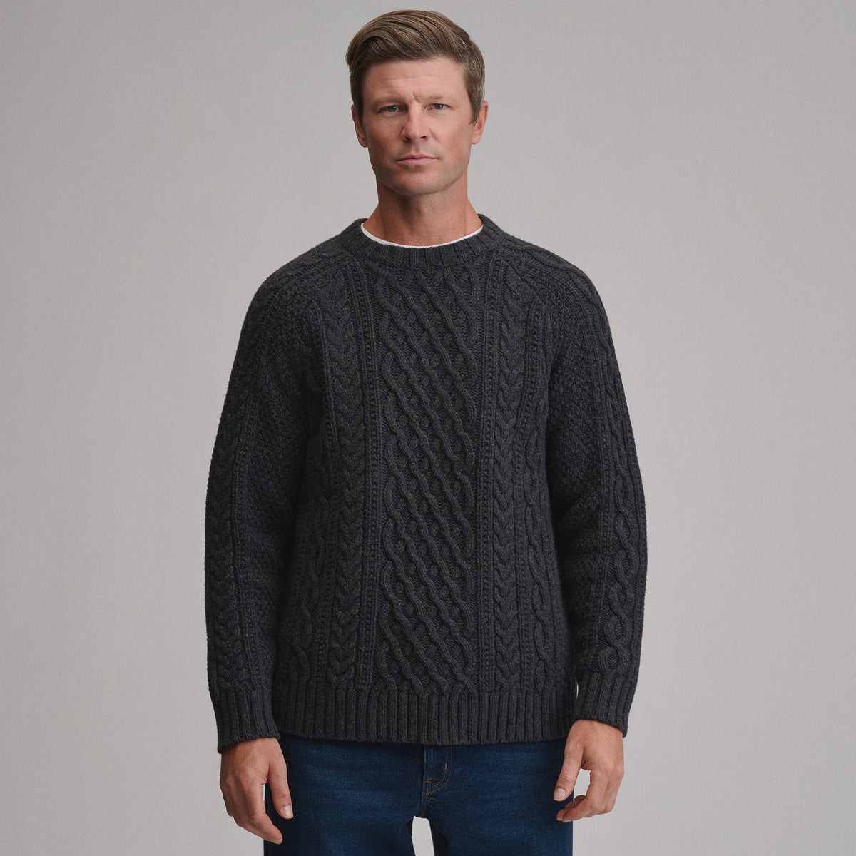 Men's Northwest Cable Crew Sweater-Charcoal Heather-1