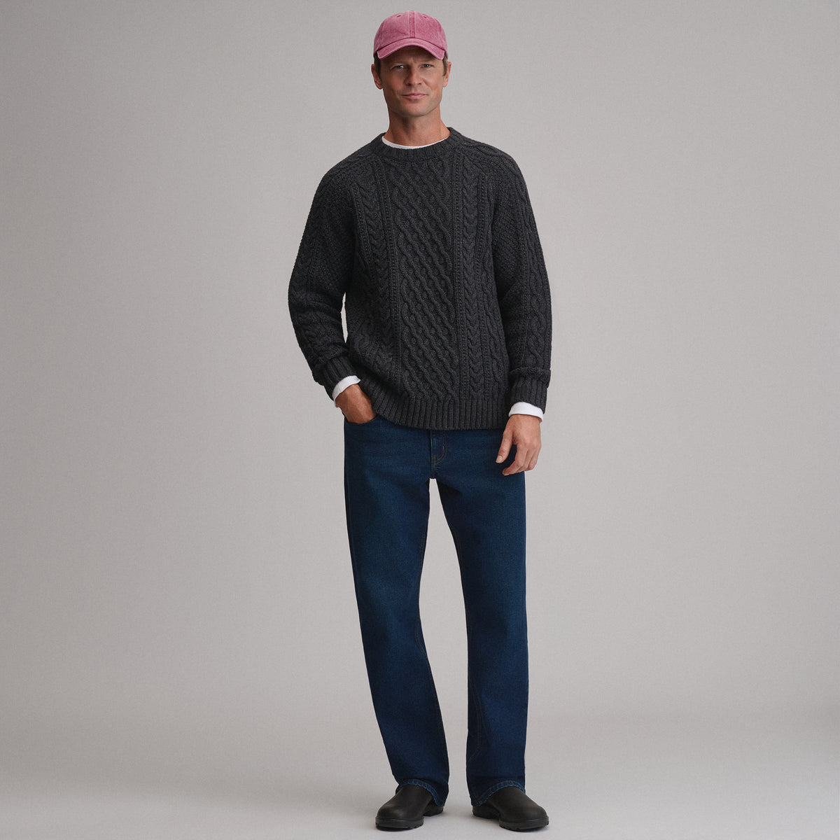 Men's Northwest Cable Crew Sweater-Charcoal Heather-4