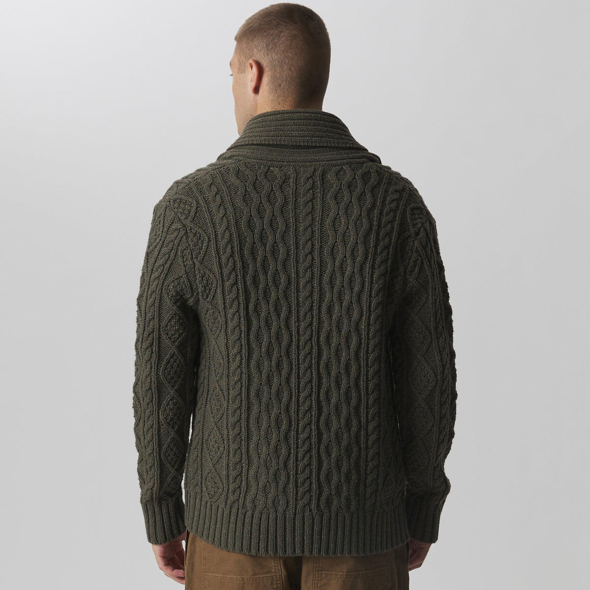 Men's Northwest Cable-Knit Shawl Collar Cardigan-Deep Olive-2