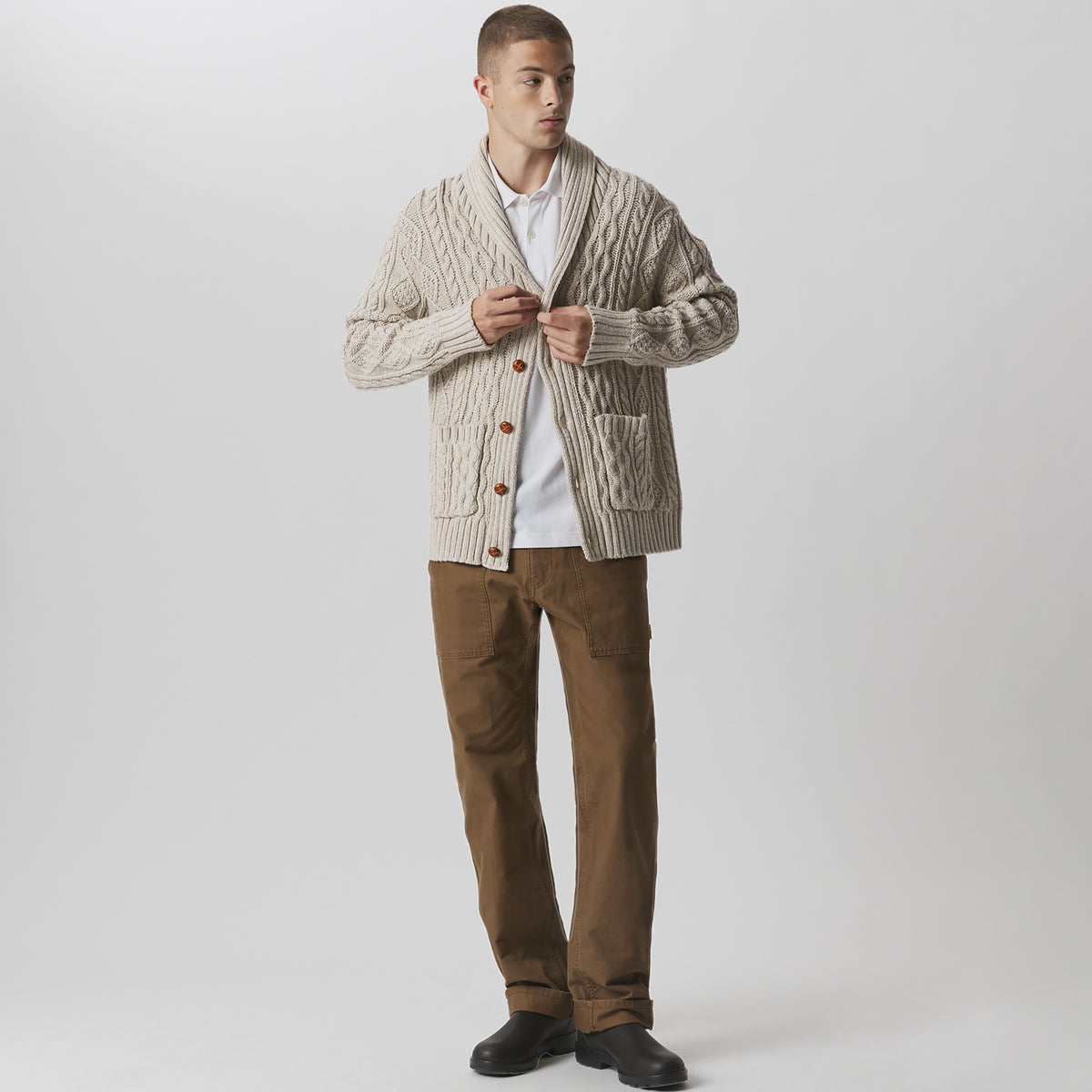 Men's Northwest Cable-Knit Shawl Collar Cardigan-Natural-7
