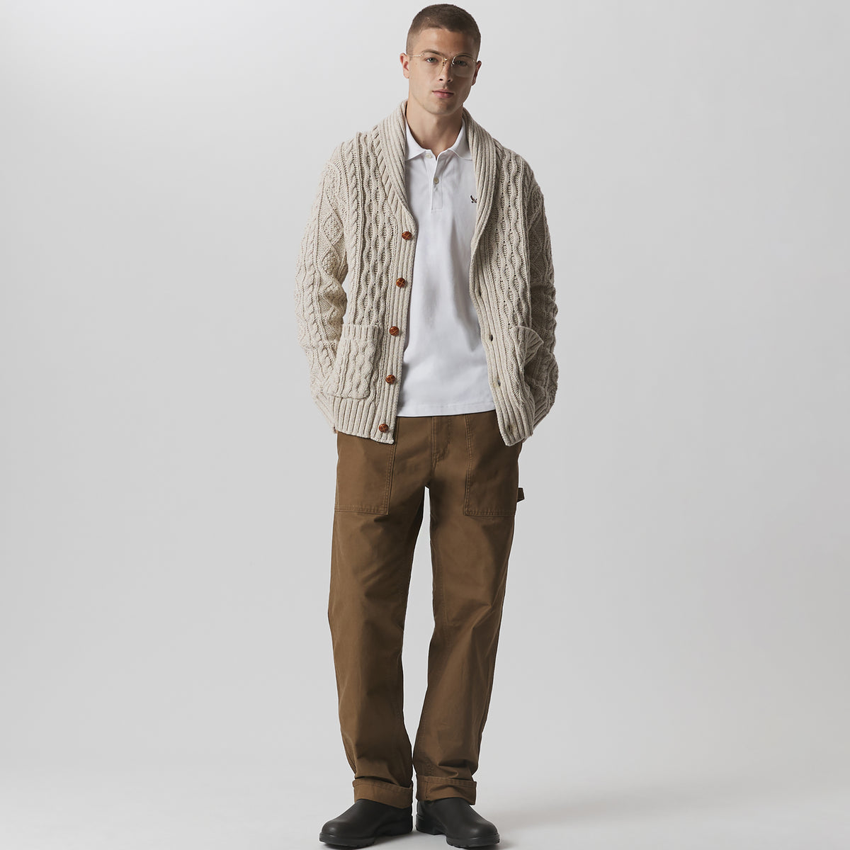 Men's Northwest Cable-Knit Shawl Collar Cardigan-Natural-8