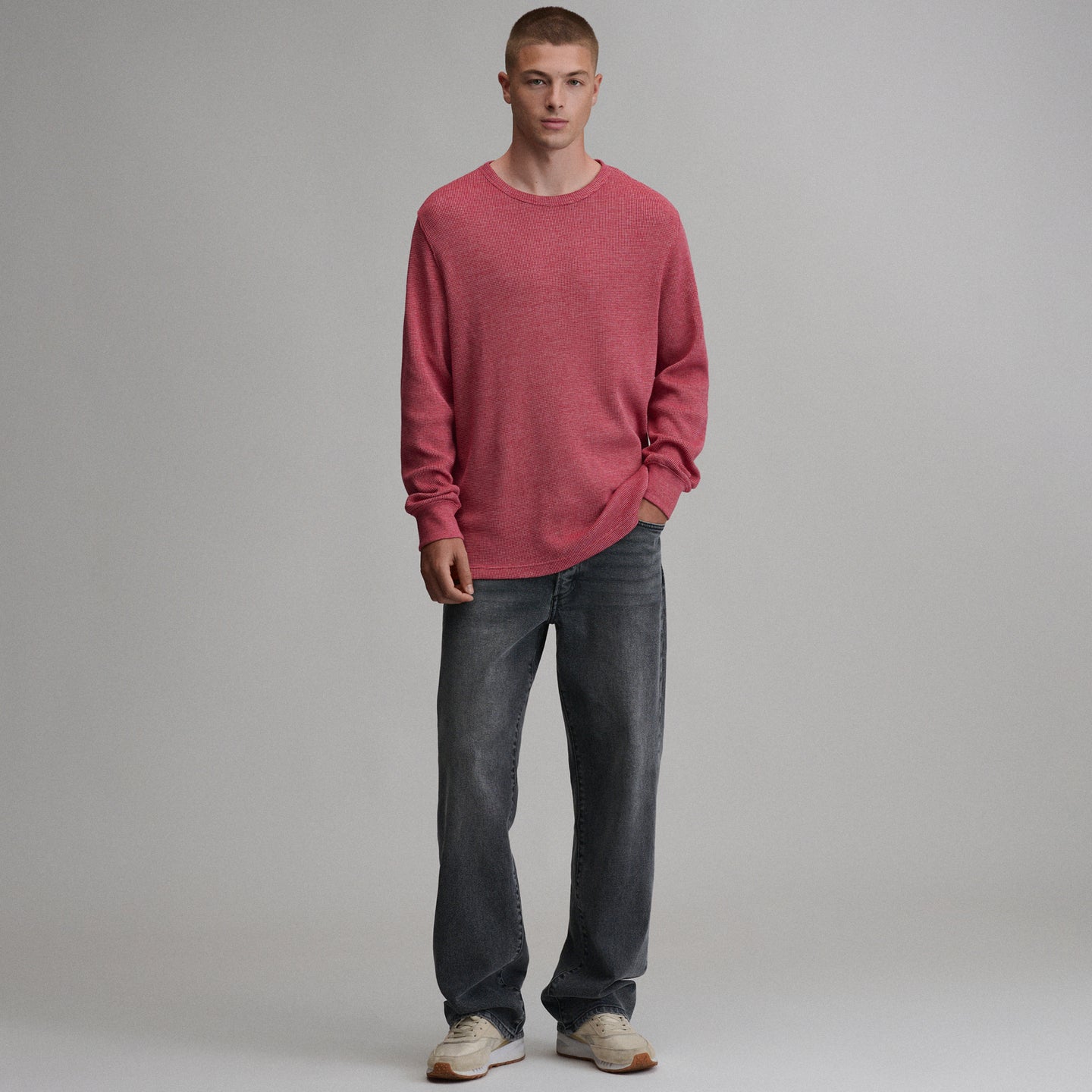 Plaited Waffle Thermal Crew-Cardinal-16