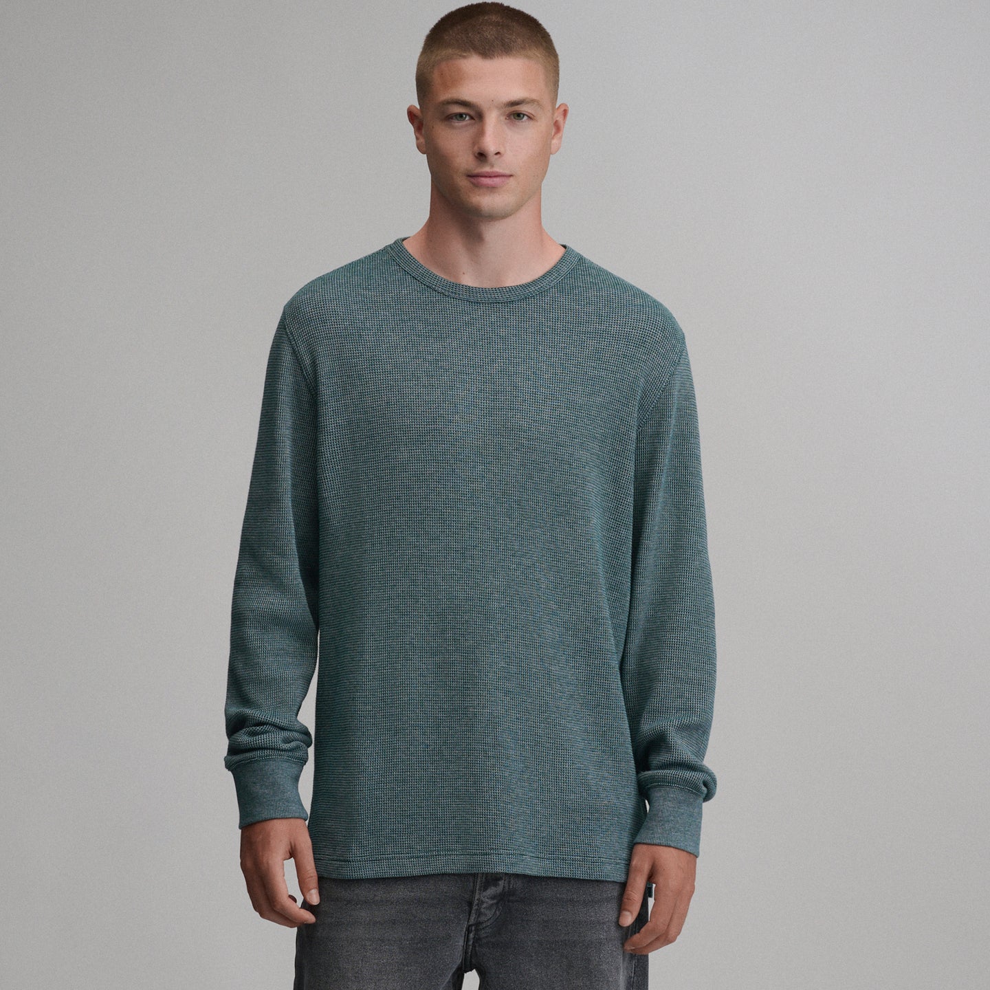 Plaited Waffle Thermal Crew-Deep Teal-21