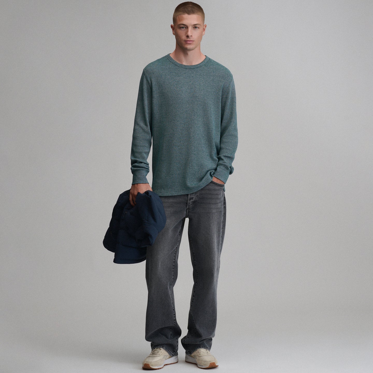 Plaited Waffle Thermal Crew-Deep Teal-24