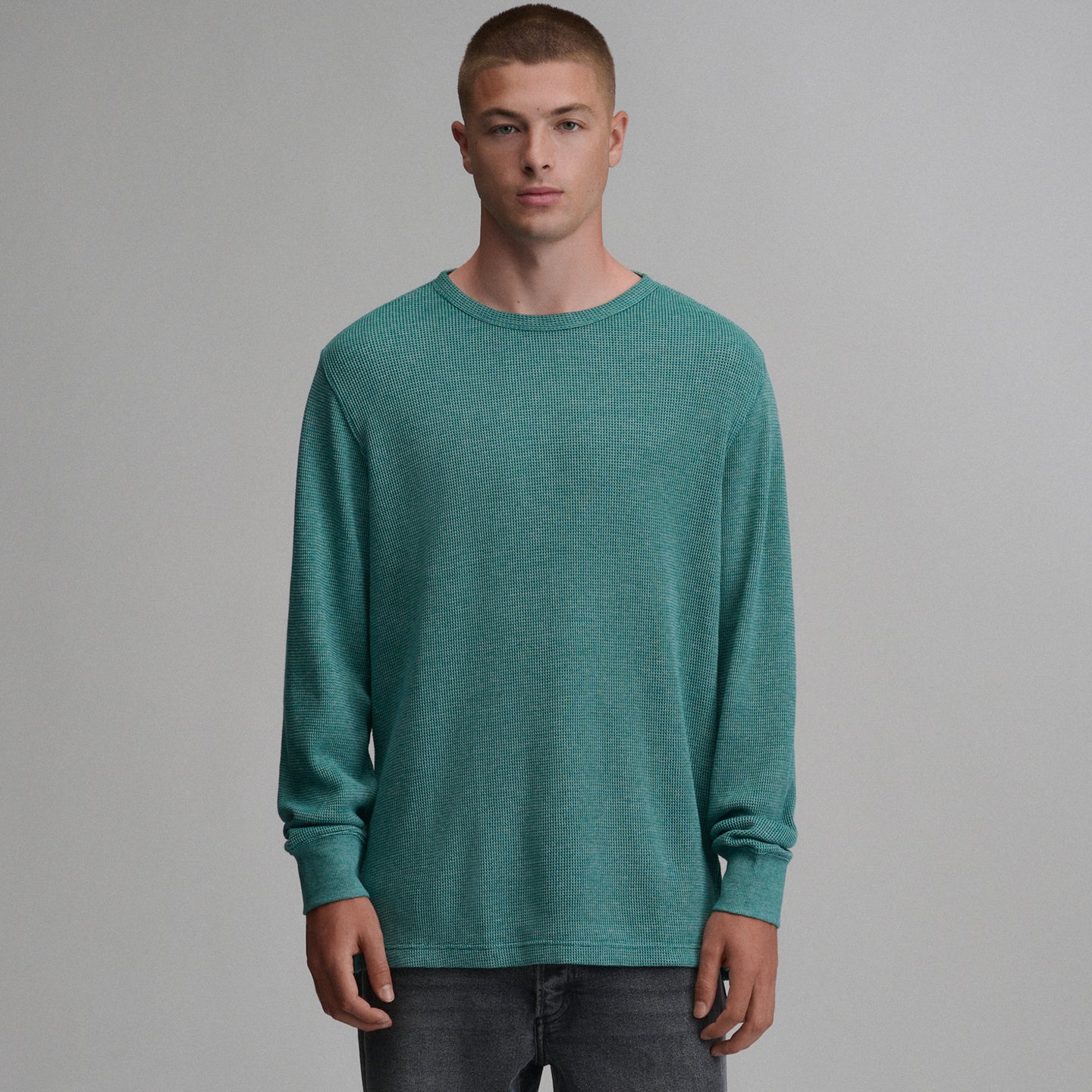 Plaited Waffle Thermal Crew-Sea Glass-25