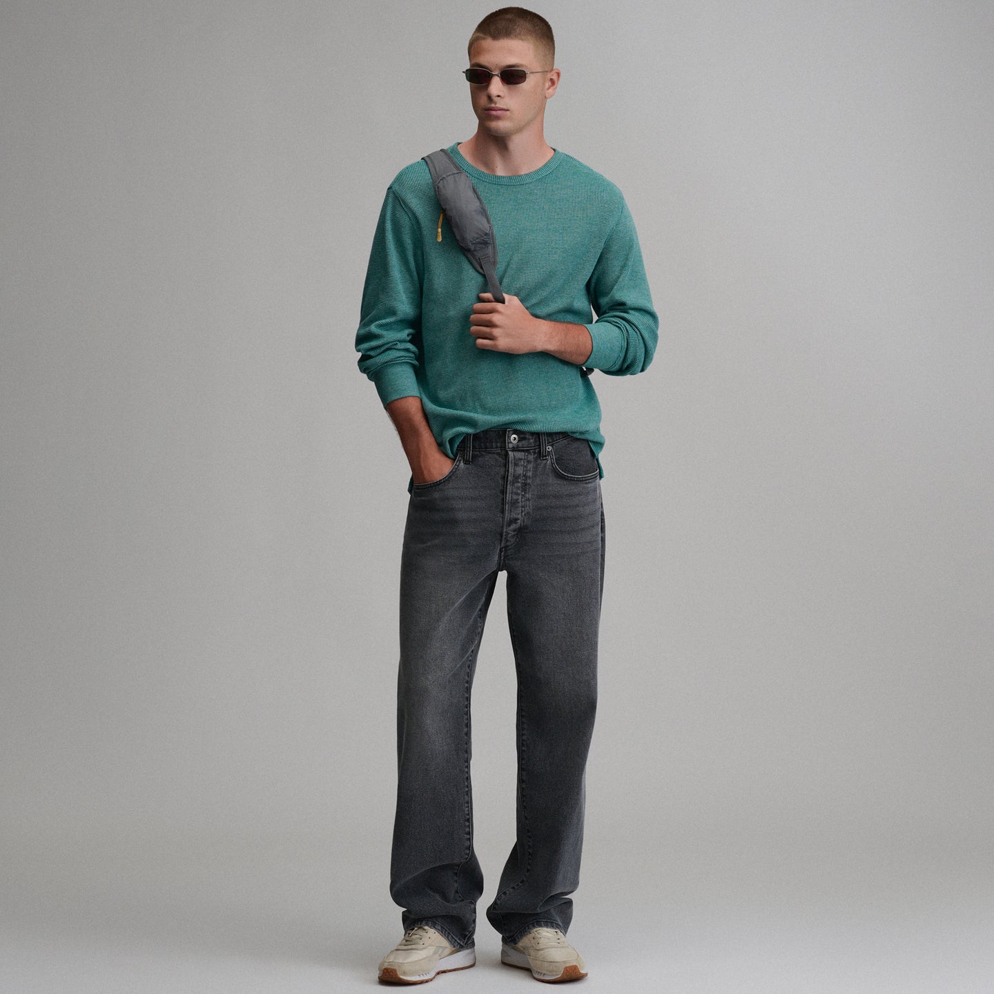 Plaited Waffle Thermal Crew-Sea Glass-28