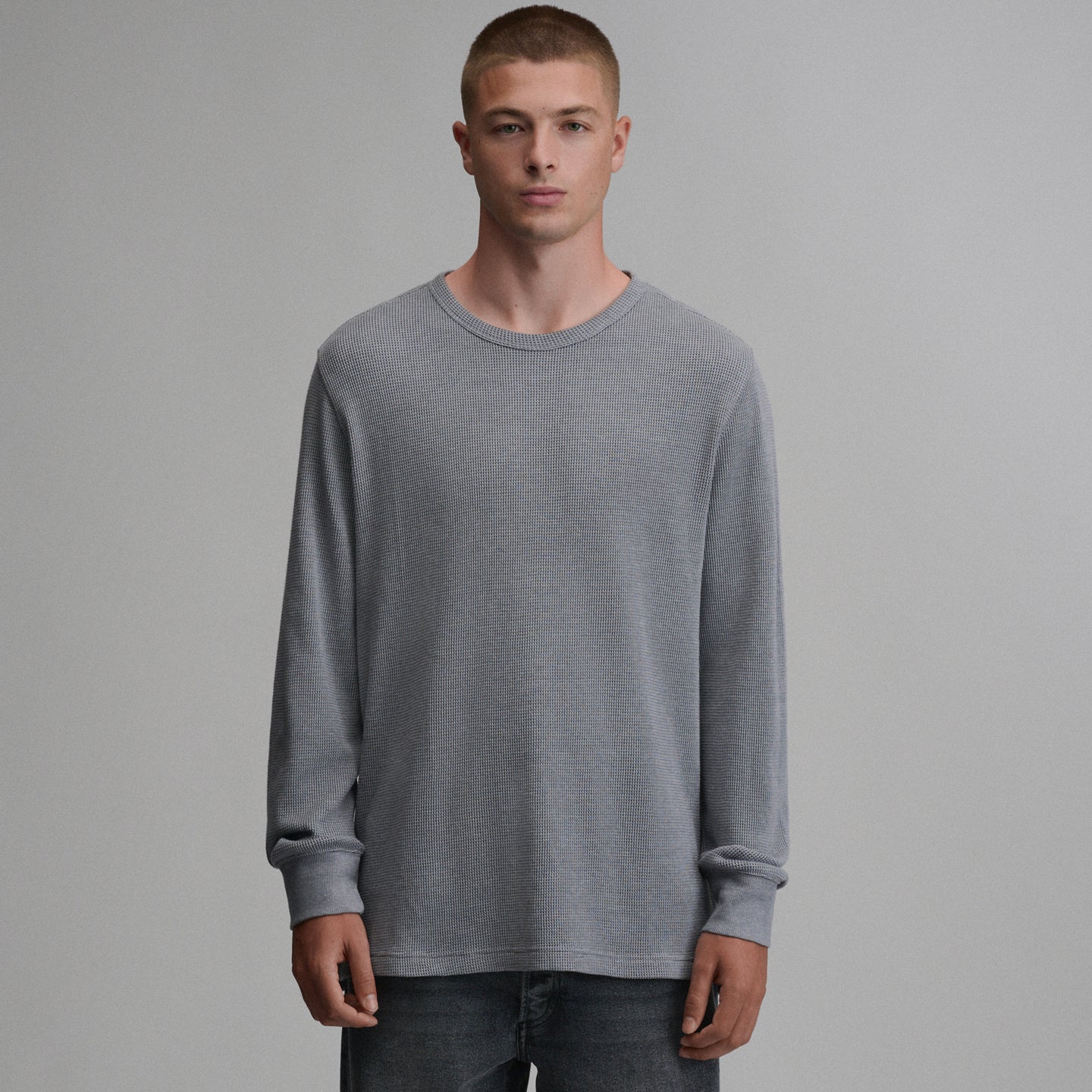Plaited Waffle Thermal Crew-Slate-29