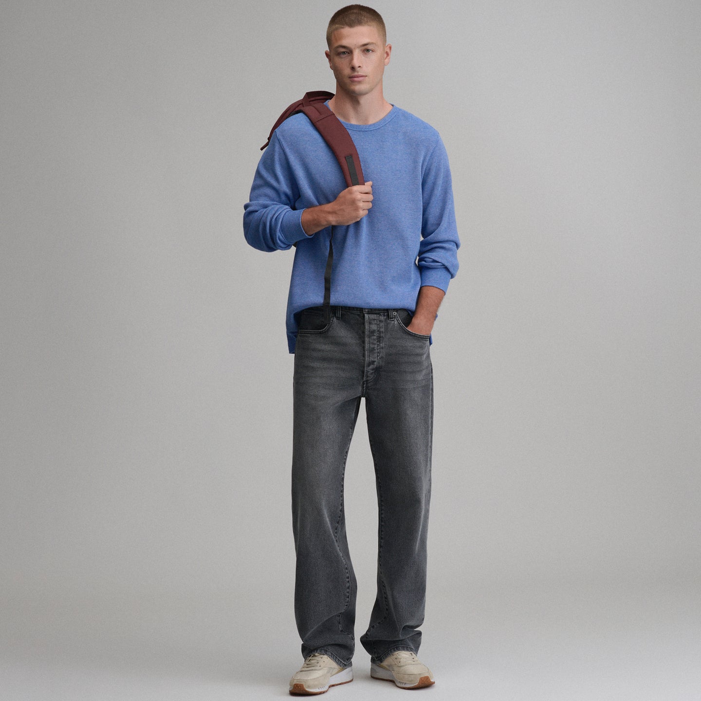 Plaited Waffle Thermal Crew-Whistle Blue-36