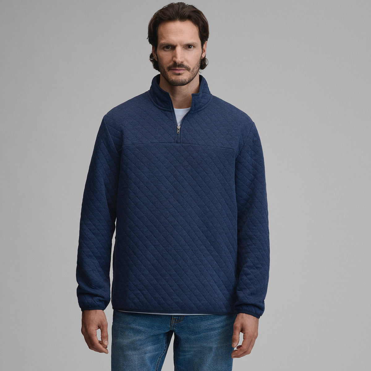 Quilted Quarter Zip-Navy/Heather-9