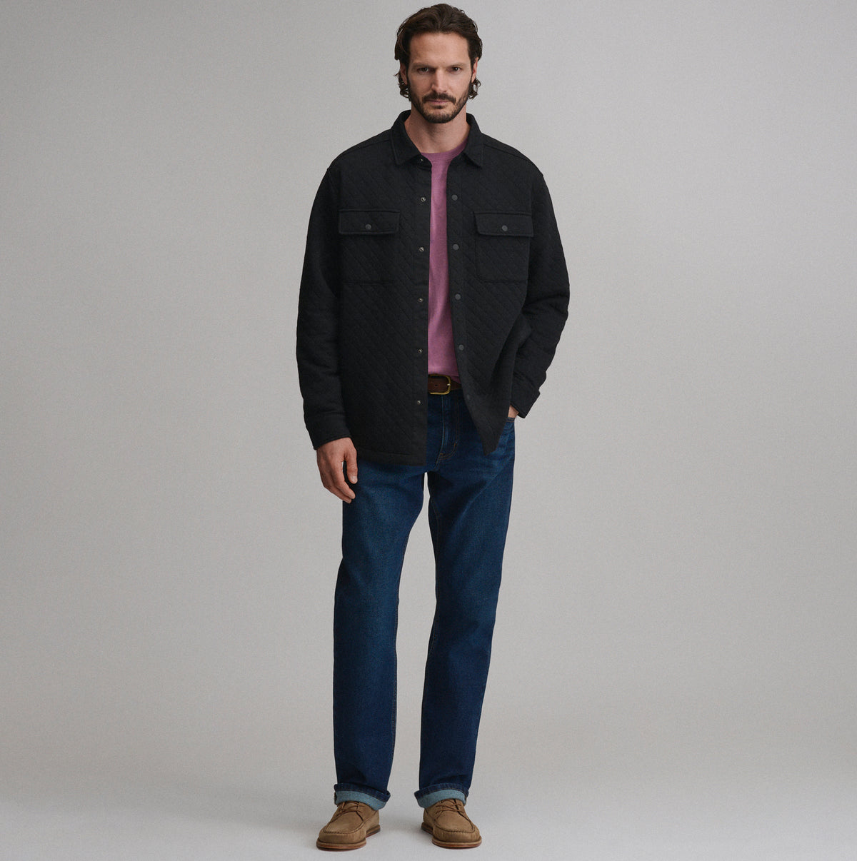 Quilted Shirt Jacket-Black-5