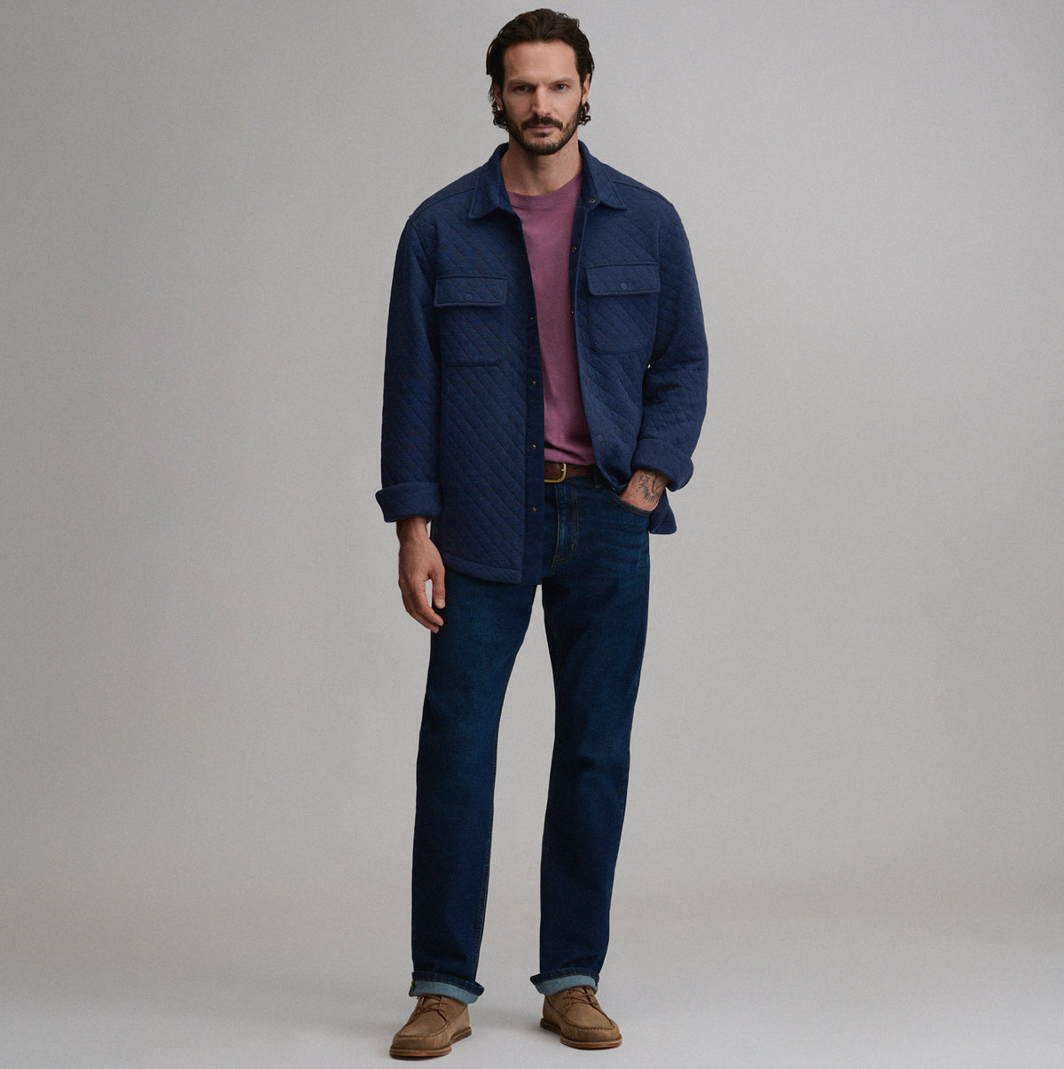 Quilted Shirt Jacket-Navy/Heather-15