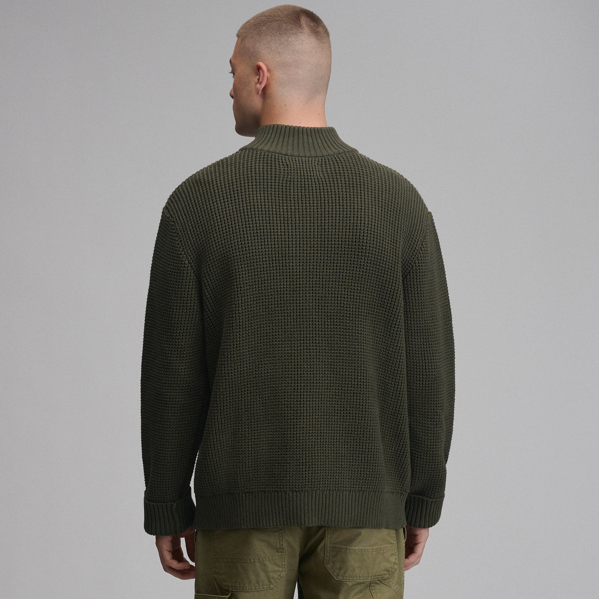 Signature Button Mock Neck-Deep Olive-2
