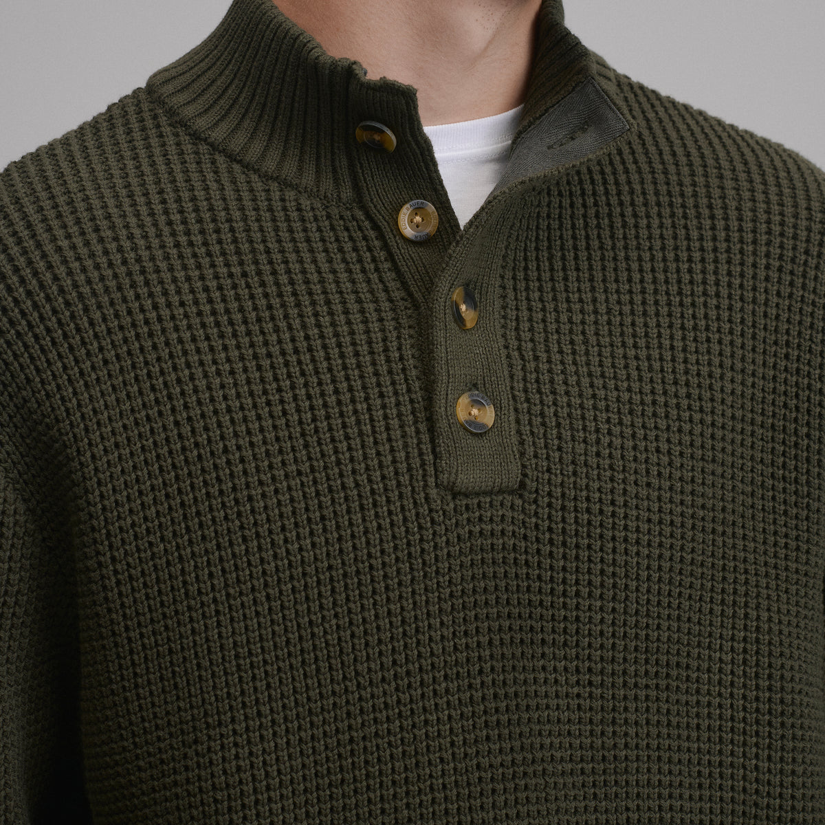 Signature Button Mock Neck-Deep Olive-3