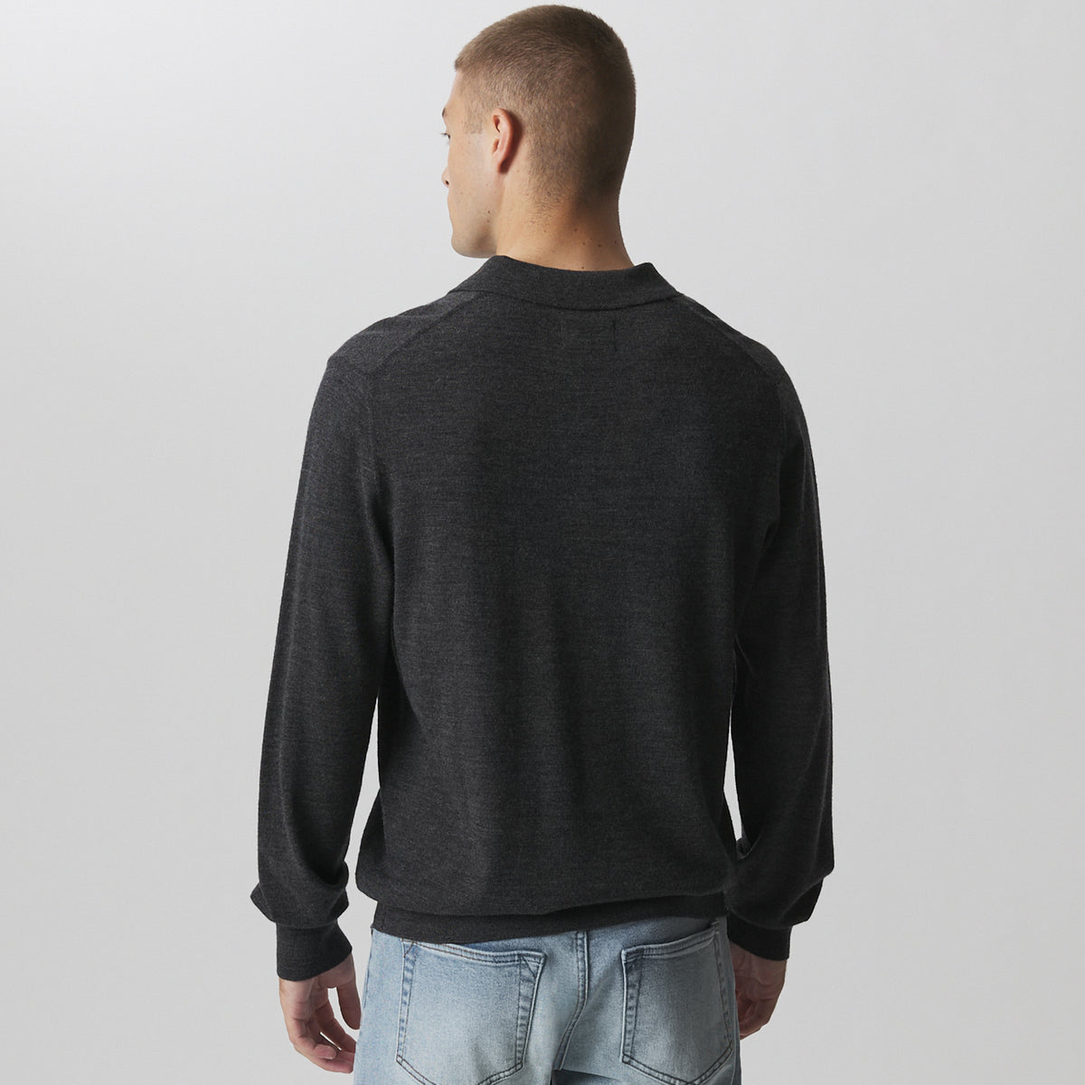 Men's Signature Merino Polo Long-Sleeve Sweater-Charcoal Heather-3