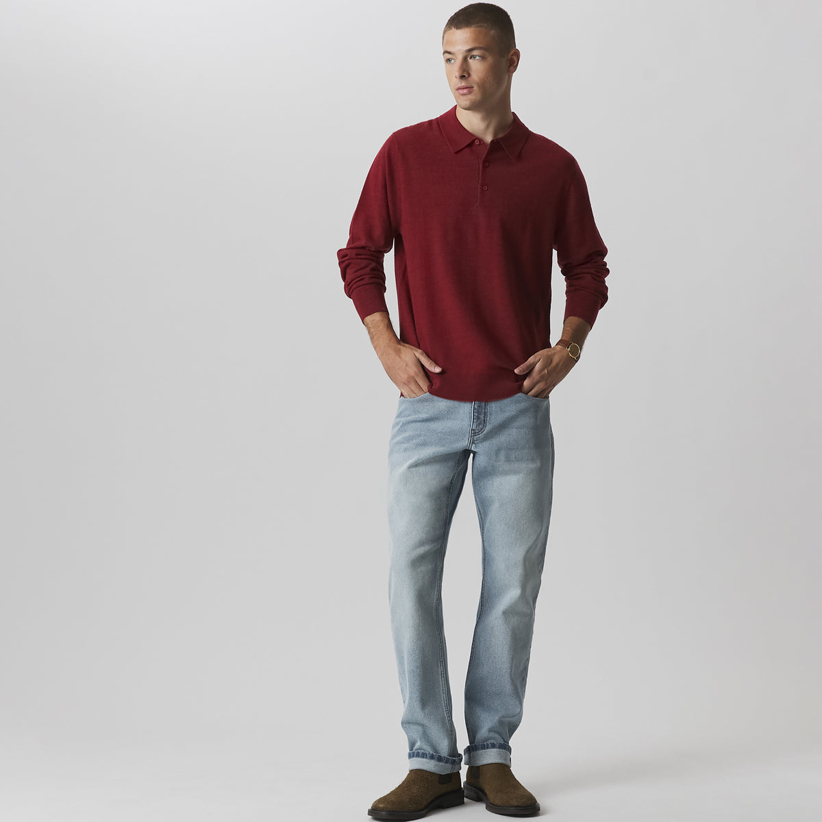 Men's Signature Merino Polo Long-Sleeve Sweater-Blossom-7