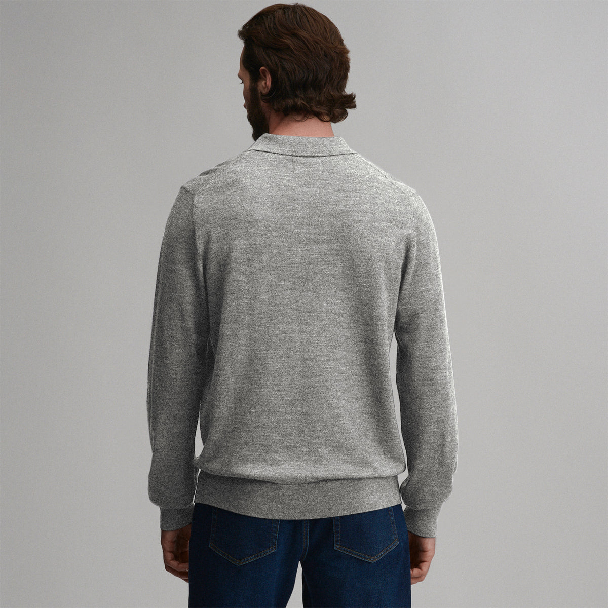 Men's Signature Merino Polo Long-Sleeve Sweater-Heather Gray-2