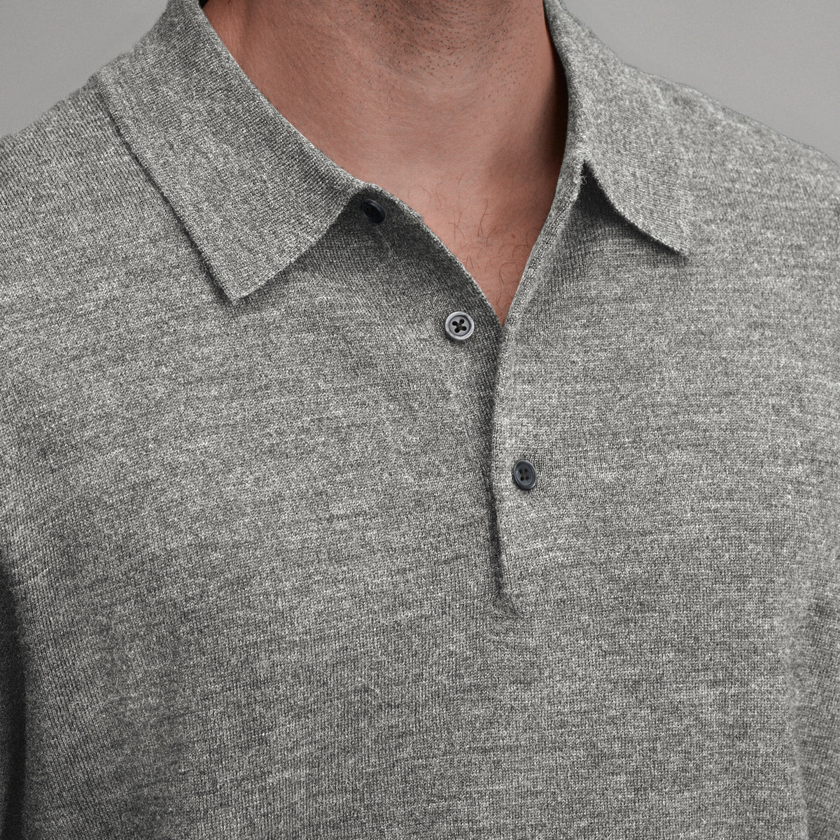 Men's Signature Merino Polo Long-Sleeve Sweater-Heather Gray-3