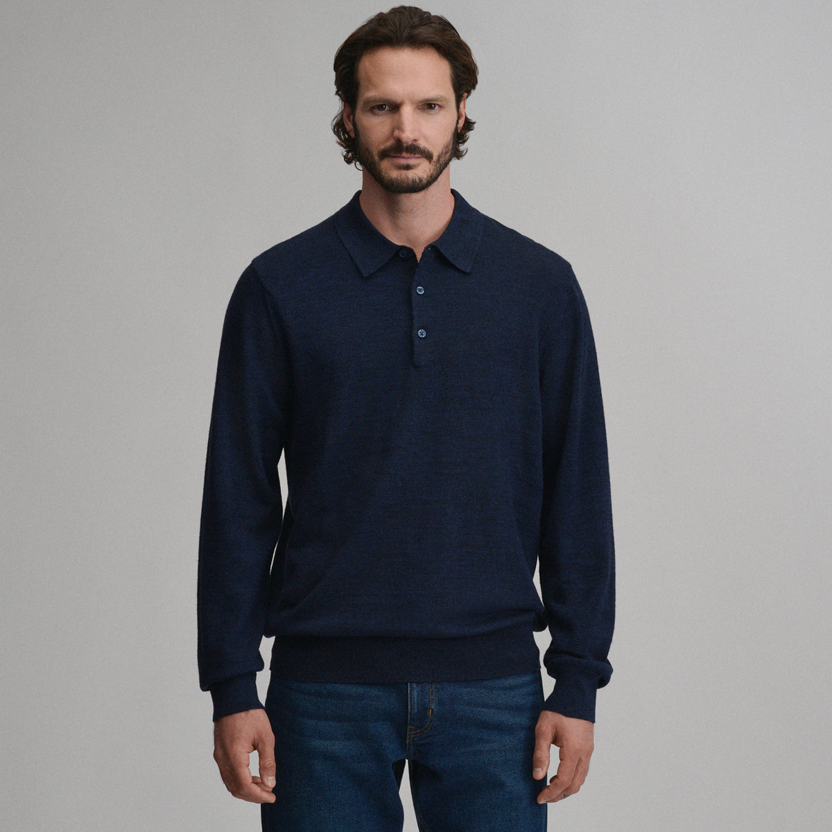 Signature Merino Polo LS-Navy/Heather-9